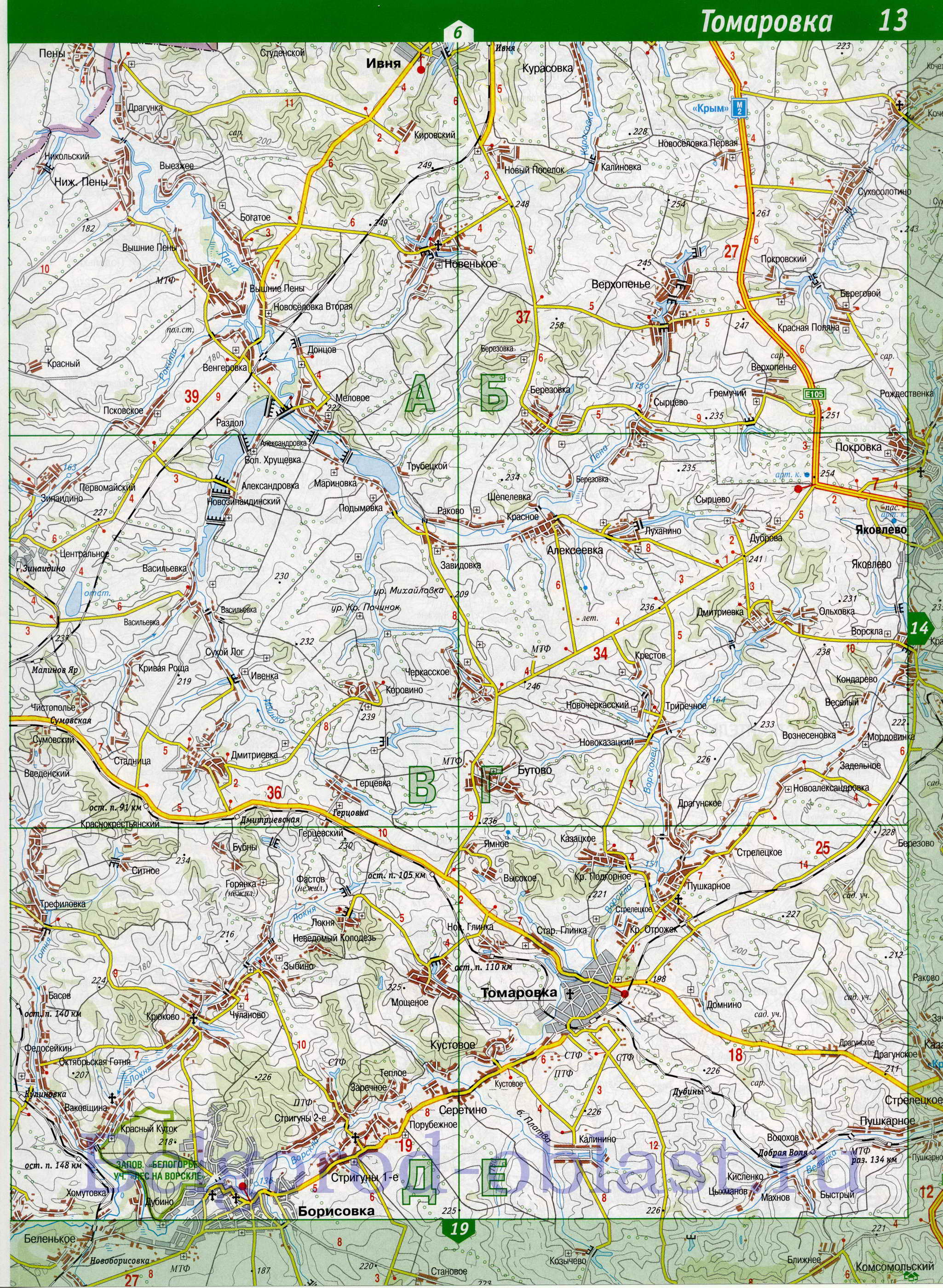 Карта Белгородской области. Белгородская область - подробная топографическая карта 1см:2км, A1 - 