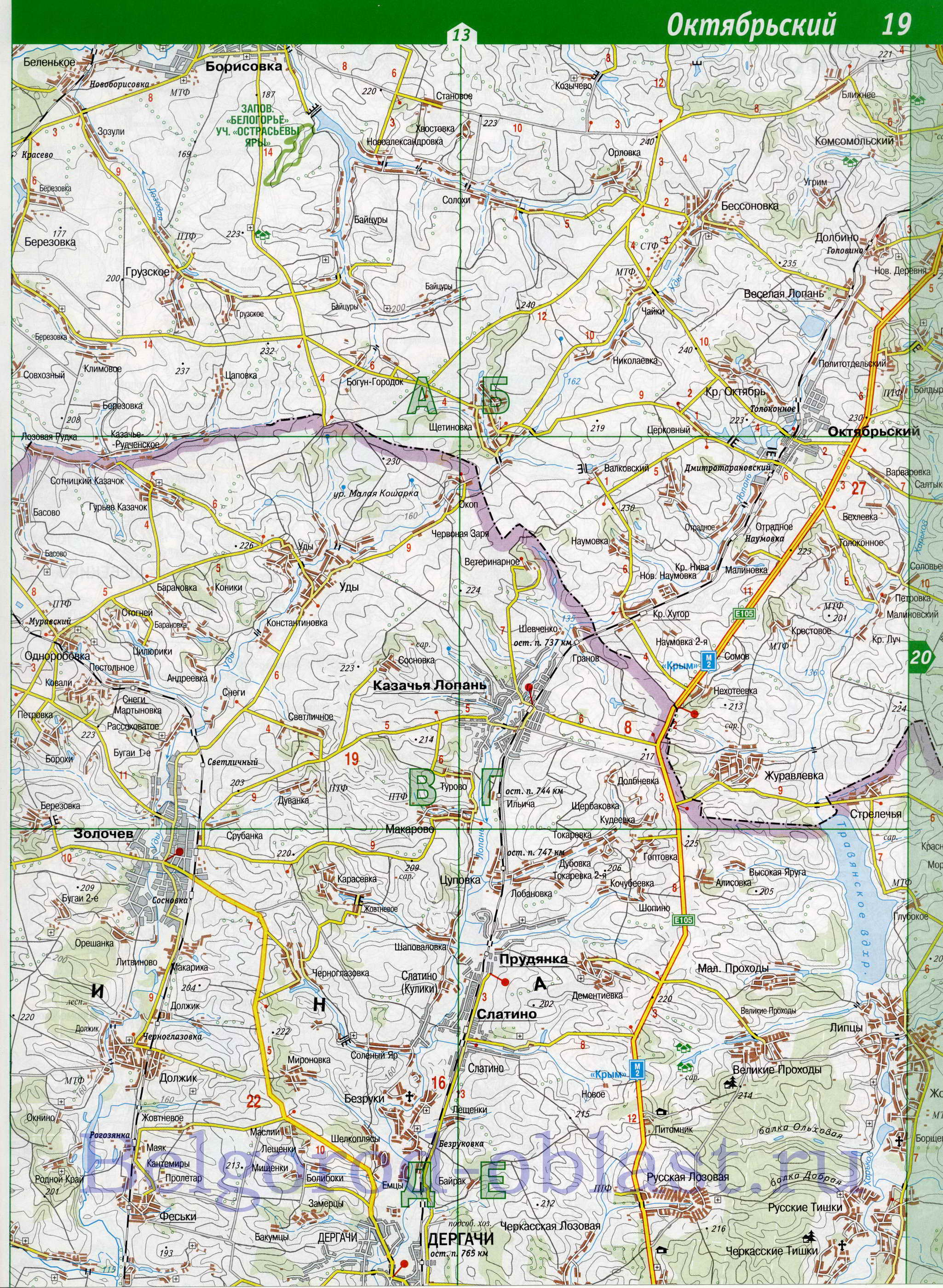Карта Белгородской области. Белгородская область - подробная топографическая карта 1см:2км, A2 - 
