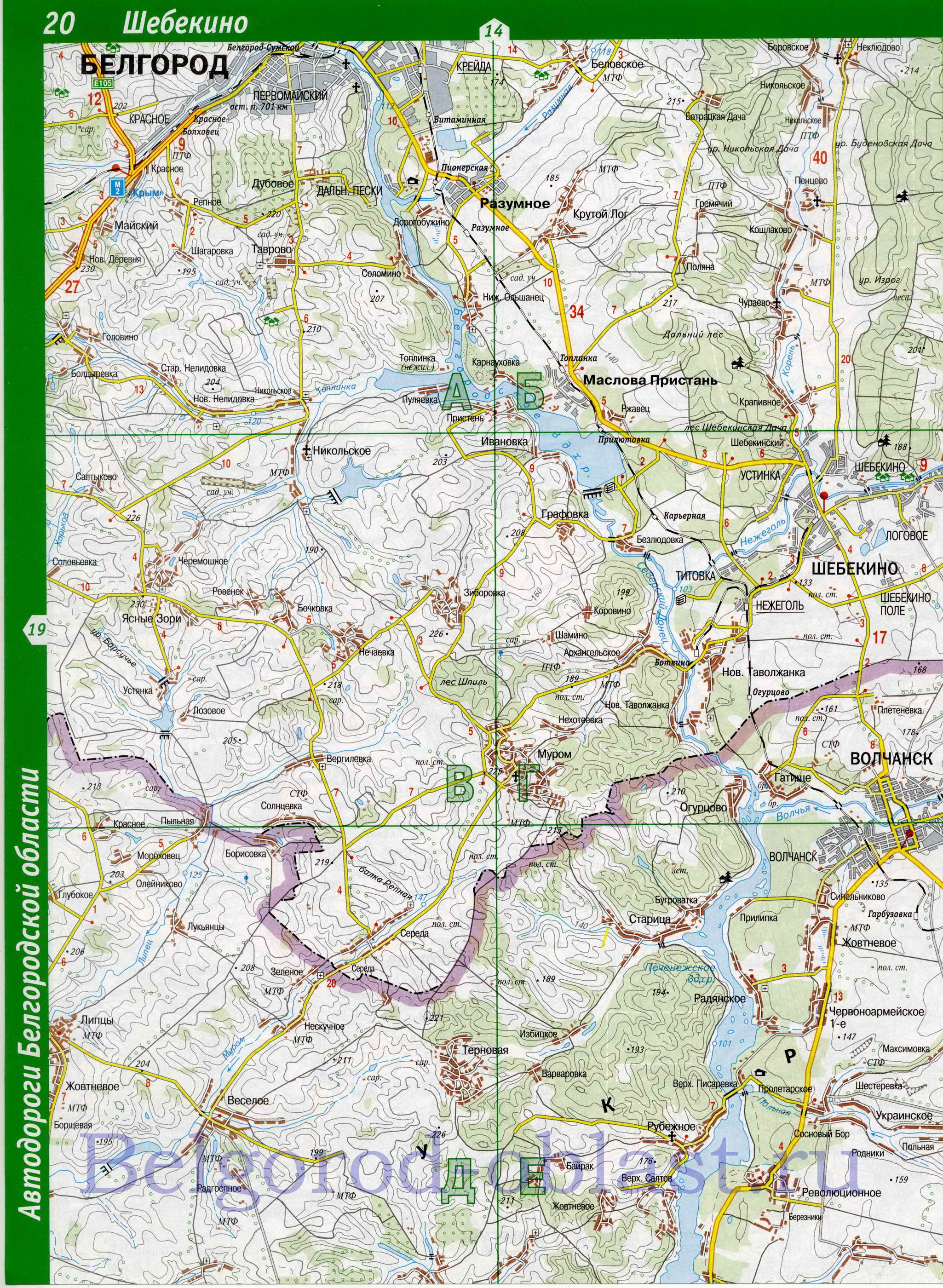 Карта Белгородской области. Белгородская область - подробная топографическая карта 1см:2км, B2 - 