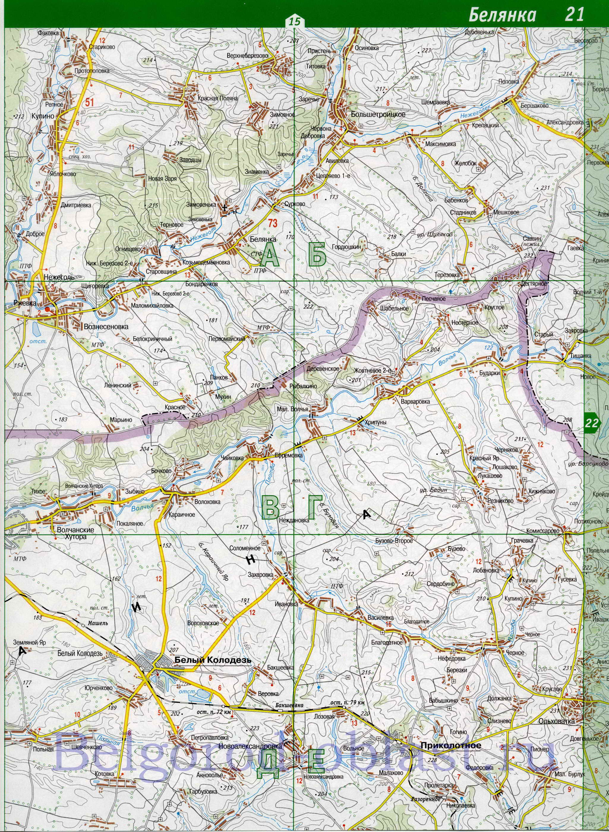 Карта Белгородской области. Белгородская область - подробная топографическая карта 1см:2км, C2 - 