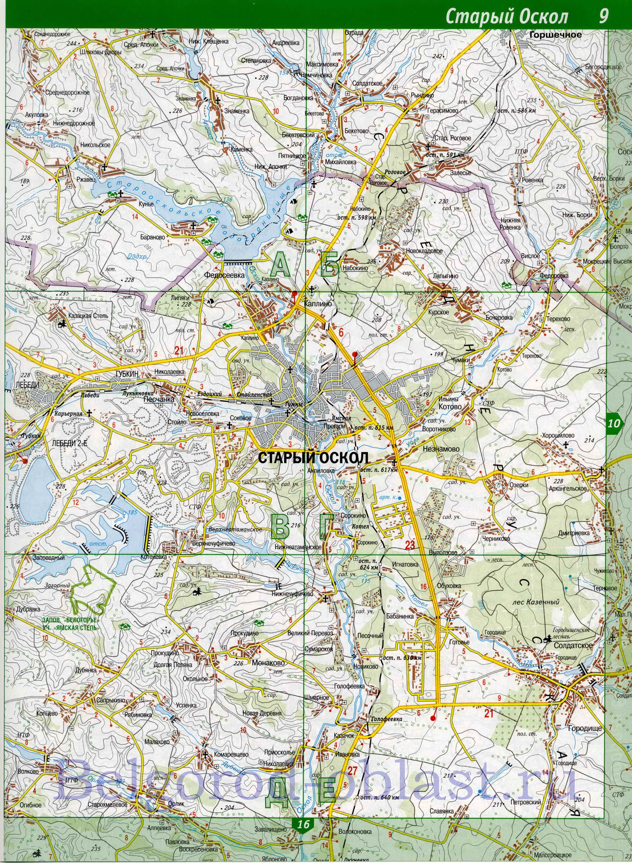 Карта Белгородской области. Белгородская область - подробная топографическая карта 1см:2км, D0 - 