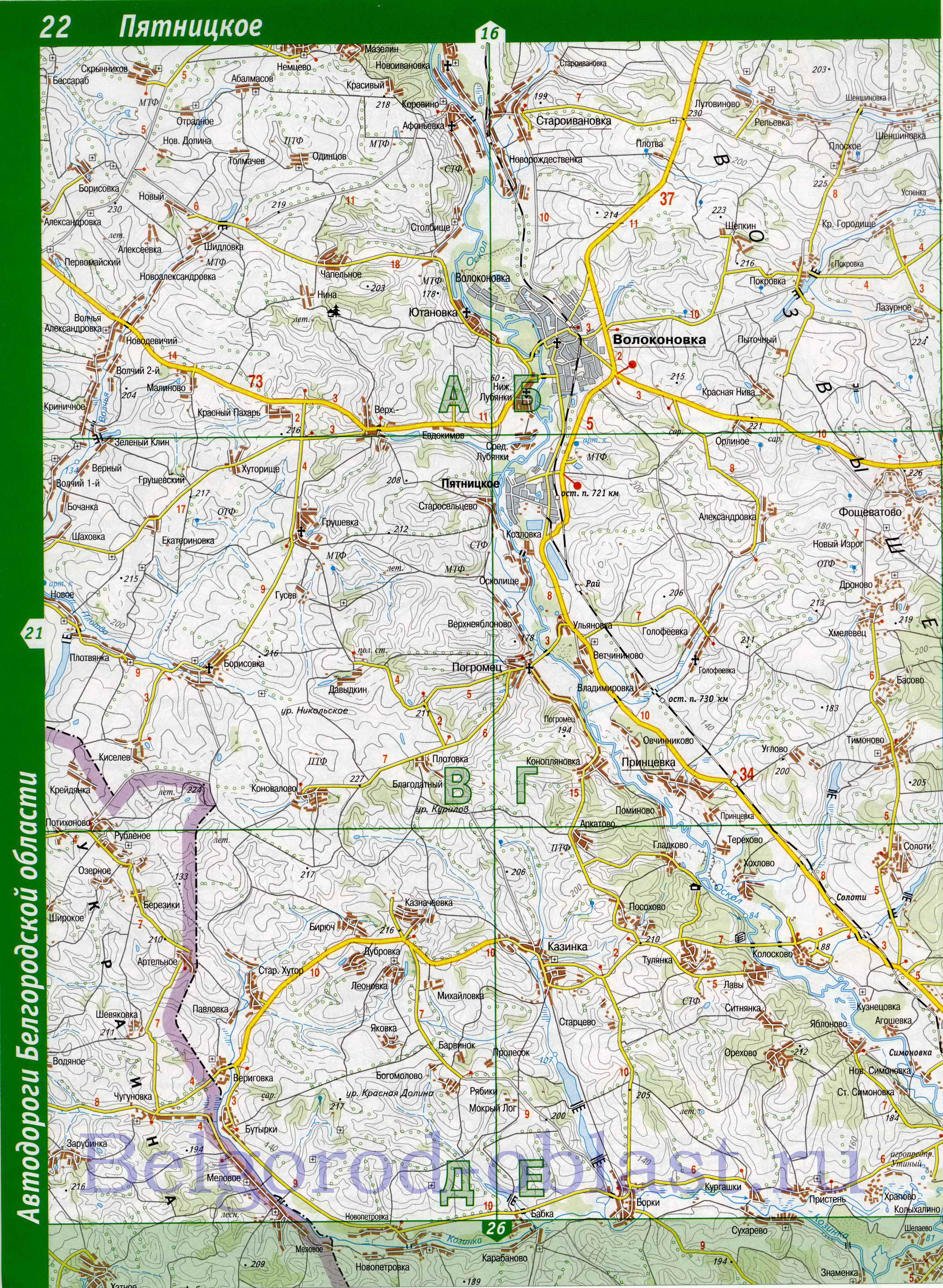 Карта Белгородской области. Белгородская область - подробная топографическая карта 1см:2км, D2 - 