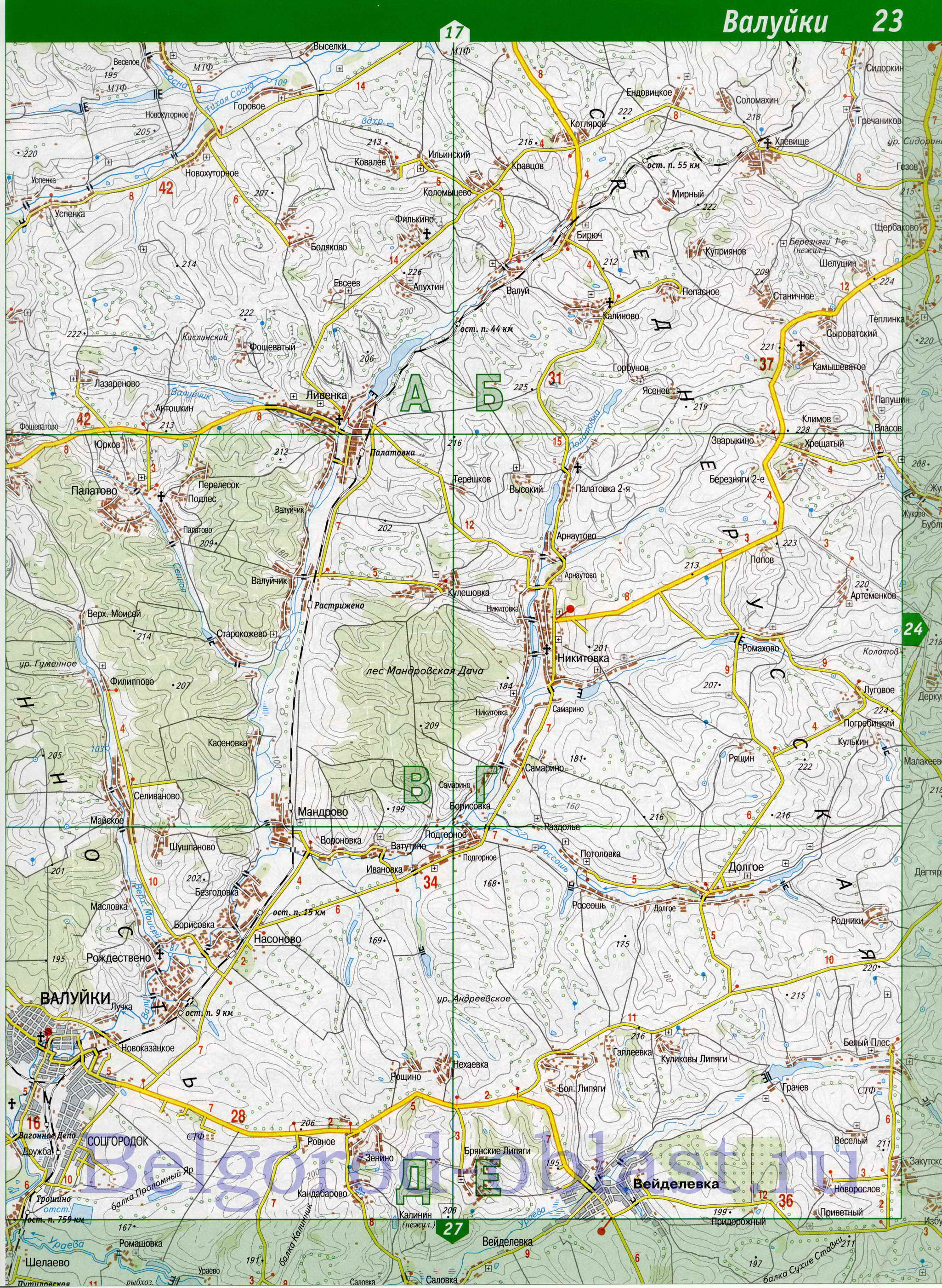 Карта Белгородской области. Белгородская область - подробная топографическая карта 1см:2км, E2 - 