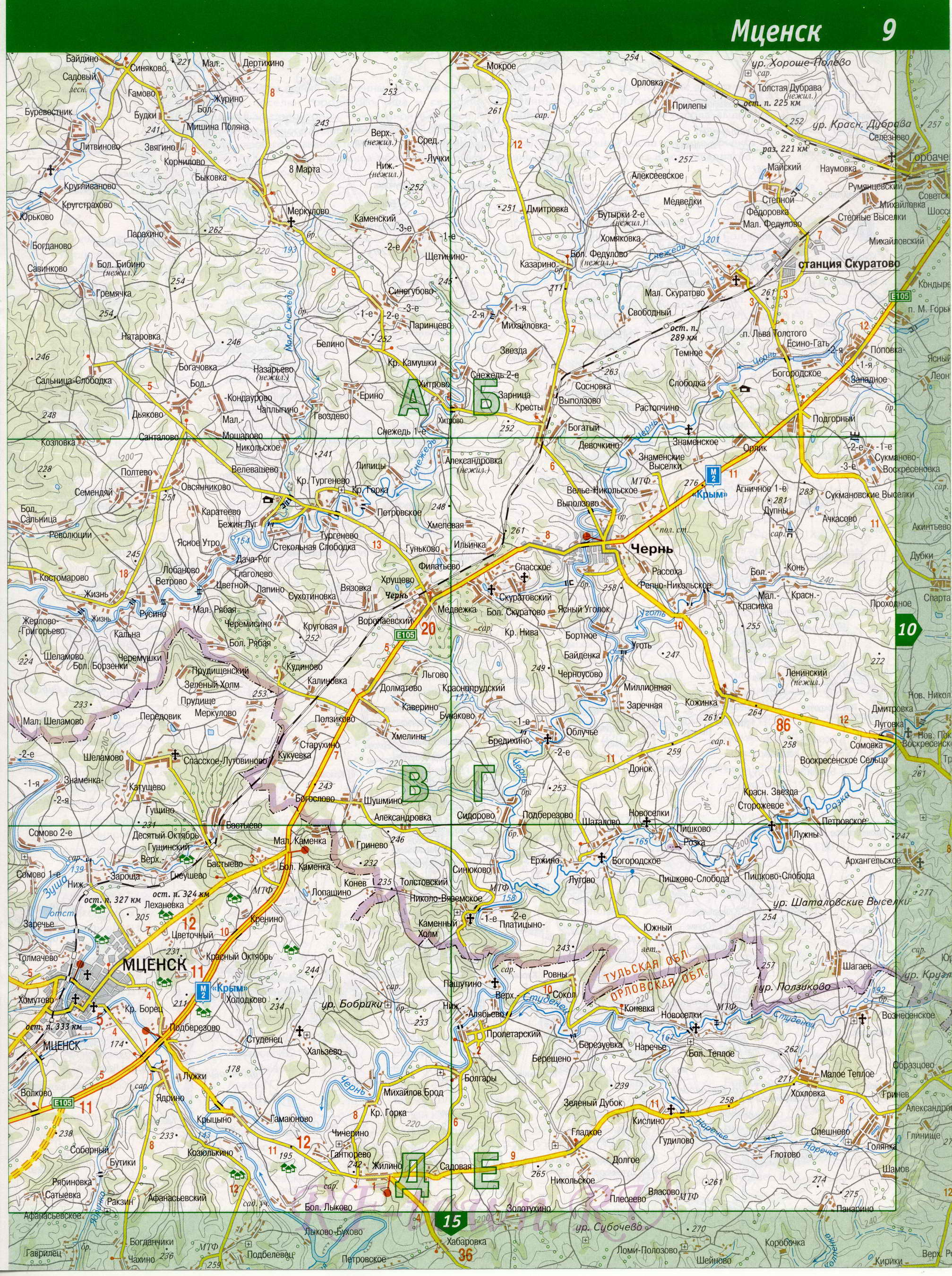 Карта Орловской области. Орловская область - подробная топографическая карта масштаба 1см:2км, C0 - 