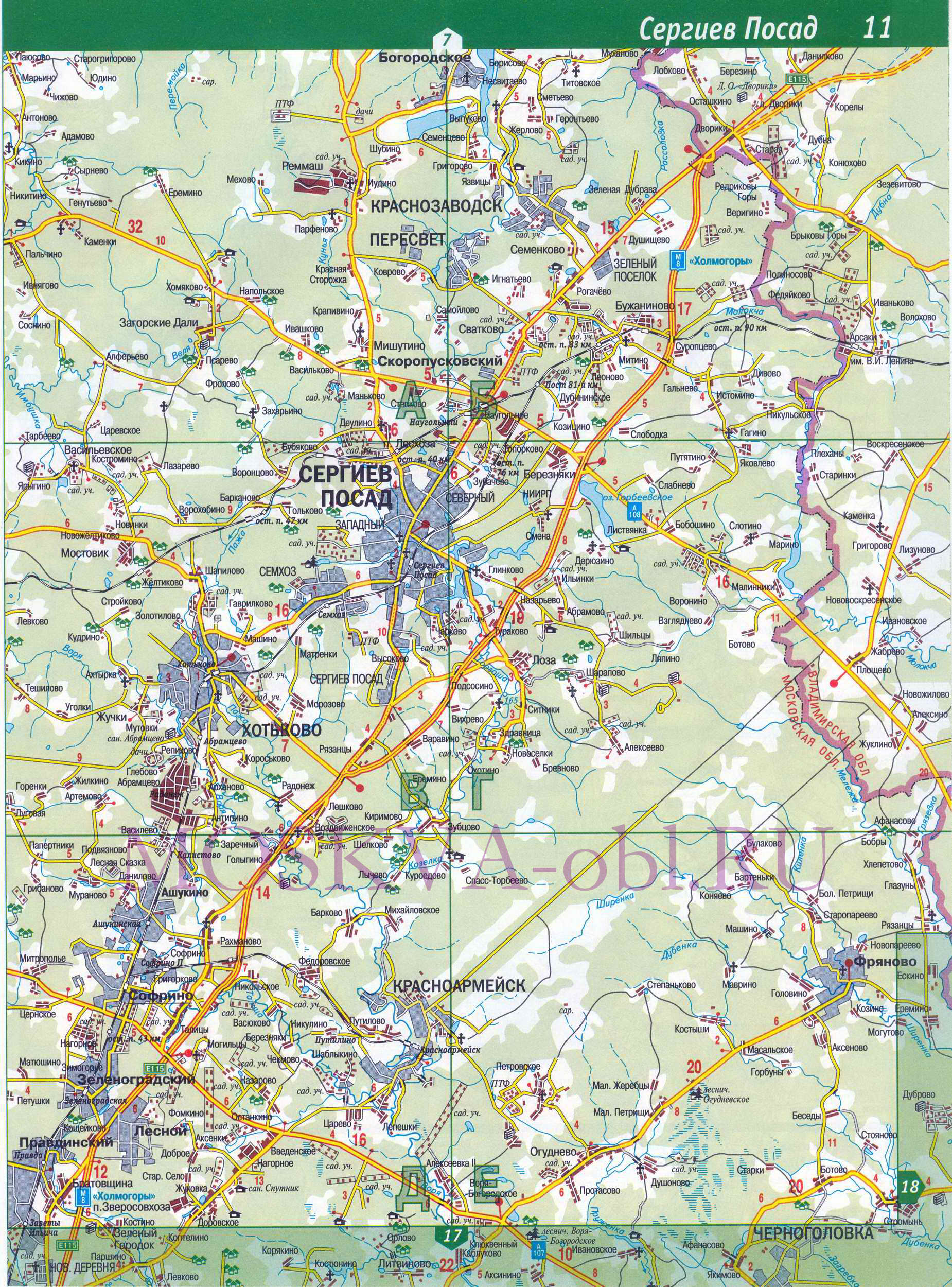 Карта Московской области. Московская область - подробная топографическая карта масштаба 1см:2км, D0 - 