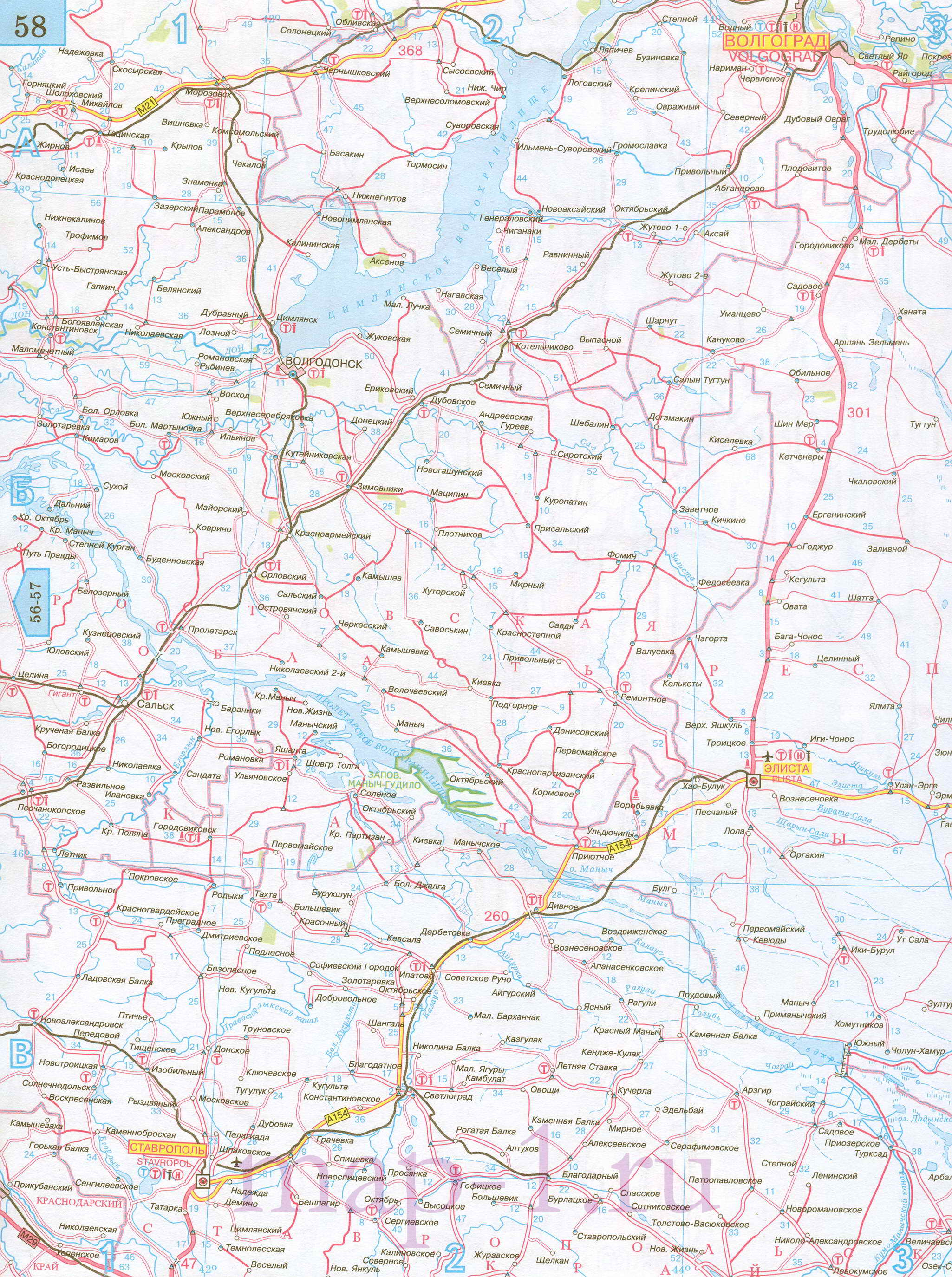 Карта Ставропольского края автомобильная. Подробная карта дорог - Ставропольский край, масштаб 1см:15 км, A0 - 