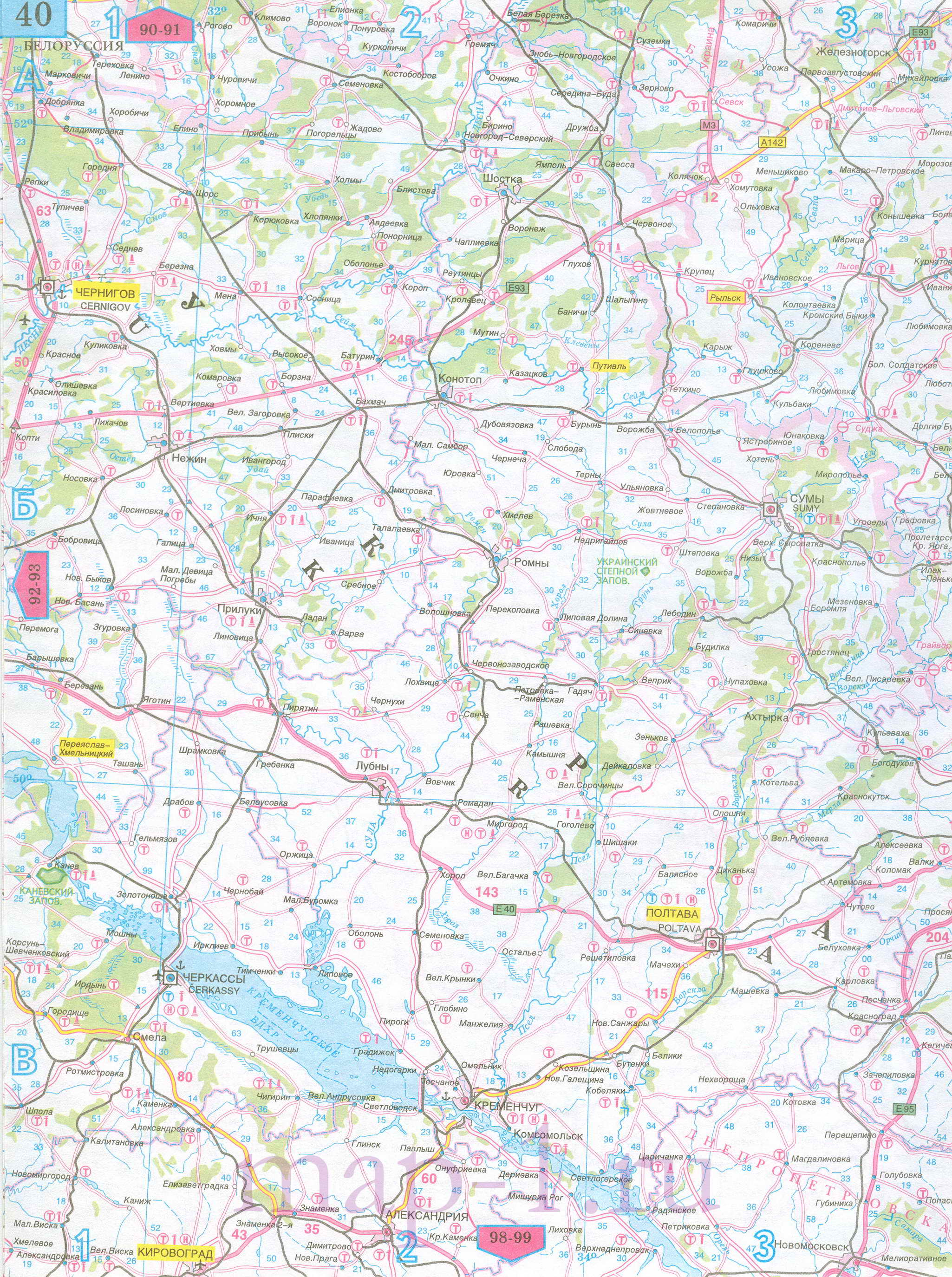 Карта Курской области автомобильная. Подробная карта дорог - Курская область, масштаб 1см:15км, A0 - 