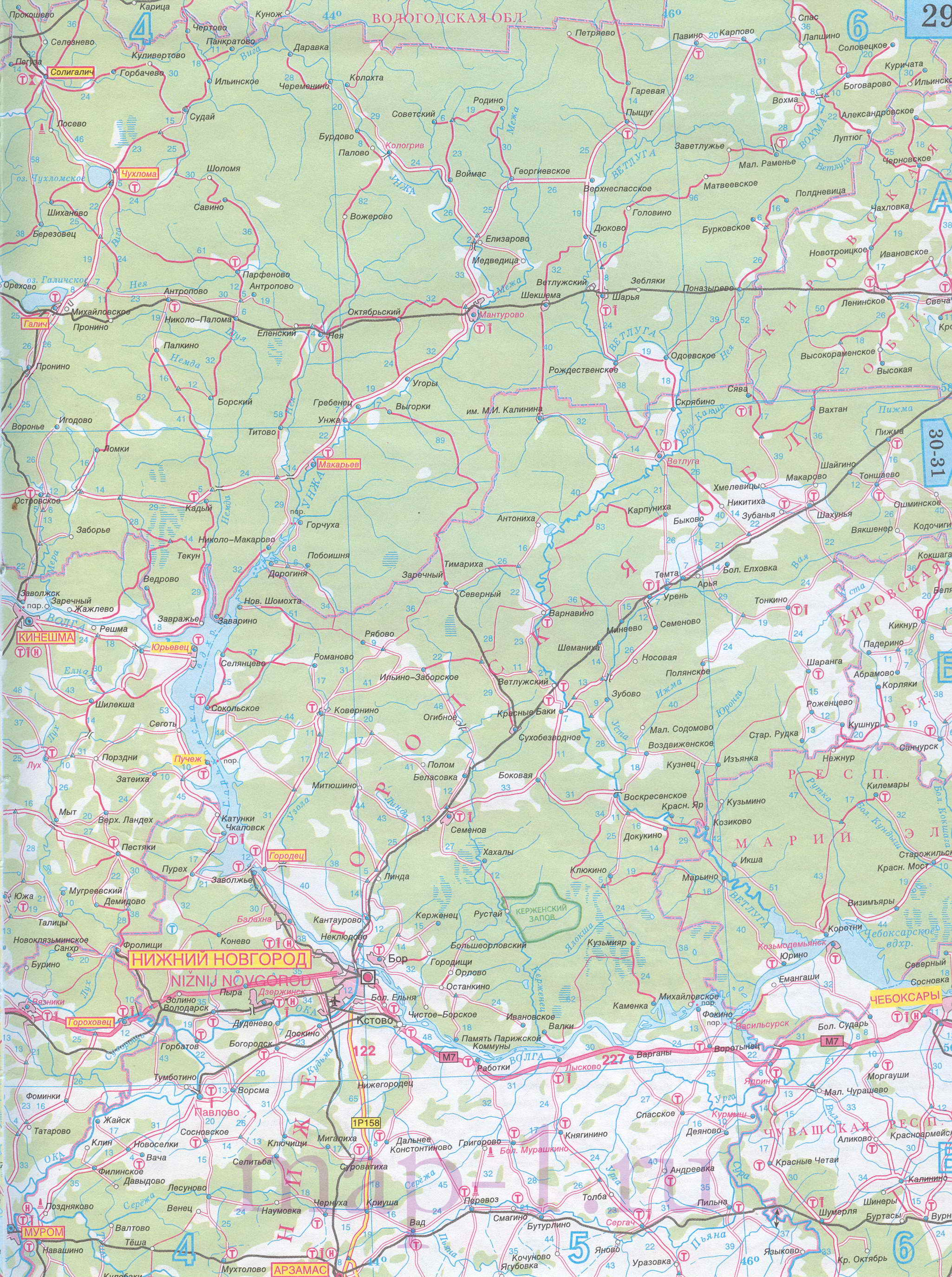 Карта Ярославской области автомобильная. Подробная карта дорог - Ярославская область, масштаб 1см:15км, B0 - 