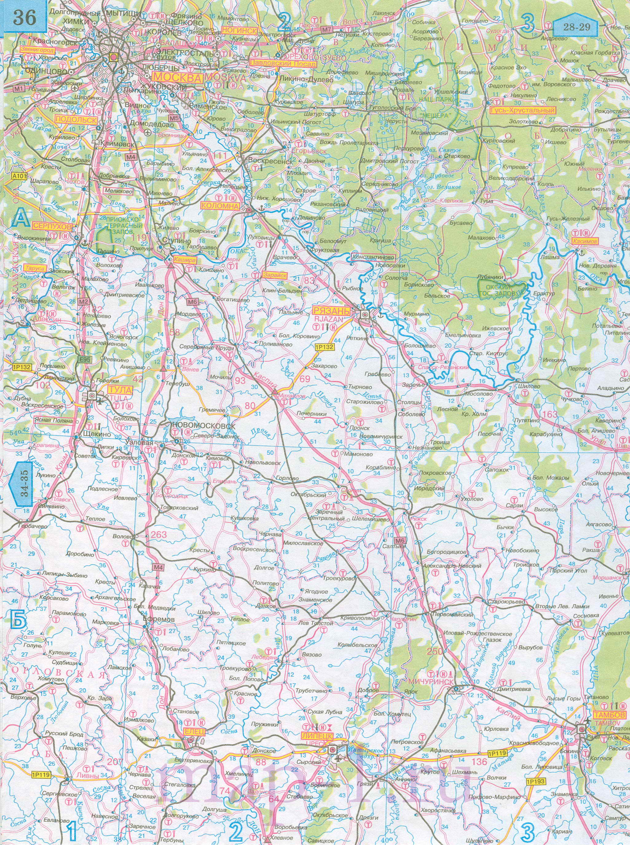 Карта Рязанской области автомобильная. Подробная карта дорог - Рязанская область, масштаб 1см:15км, A0 - 