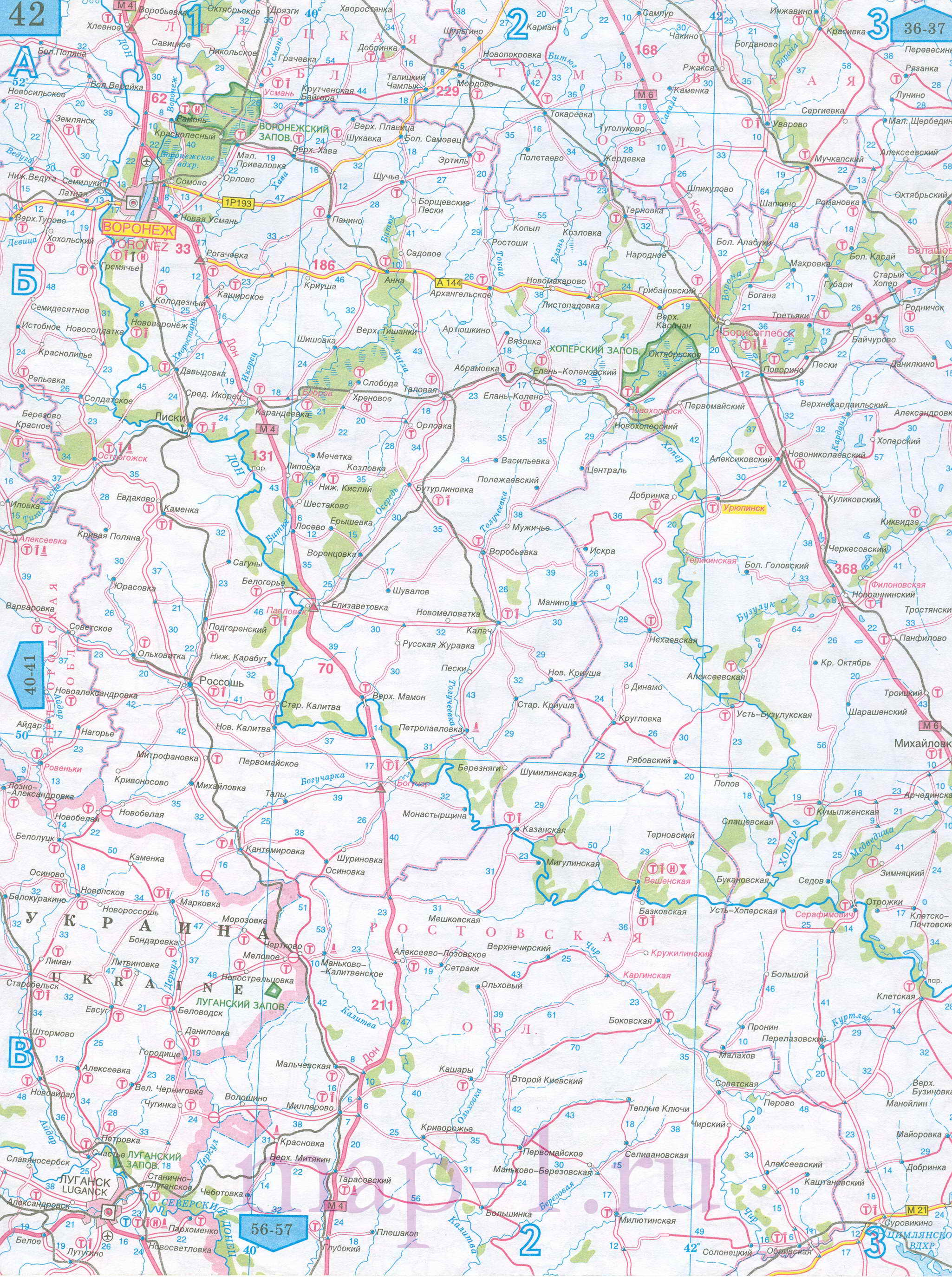 Карта Волгоградской области автомобильная. Карта дорог - Волгоградская область, масштаб 1см:15км, A0 - 