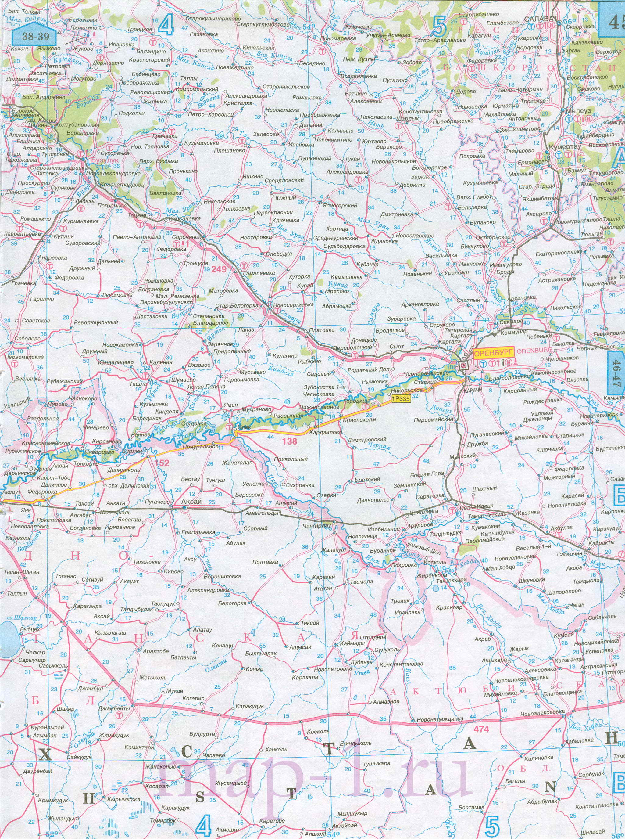 Карта Самарской области автомобильная. Подробная карта дорог - Самарская область, масштаб 1см:15км, B1 - 