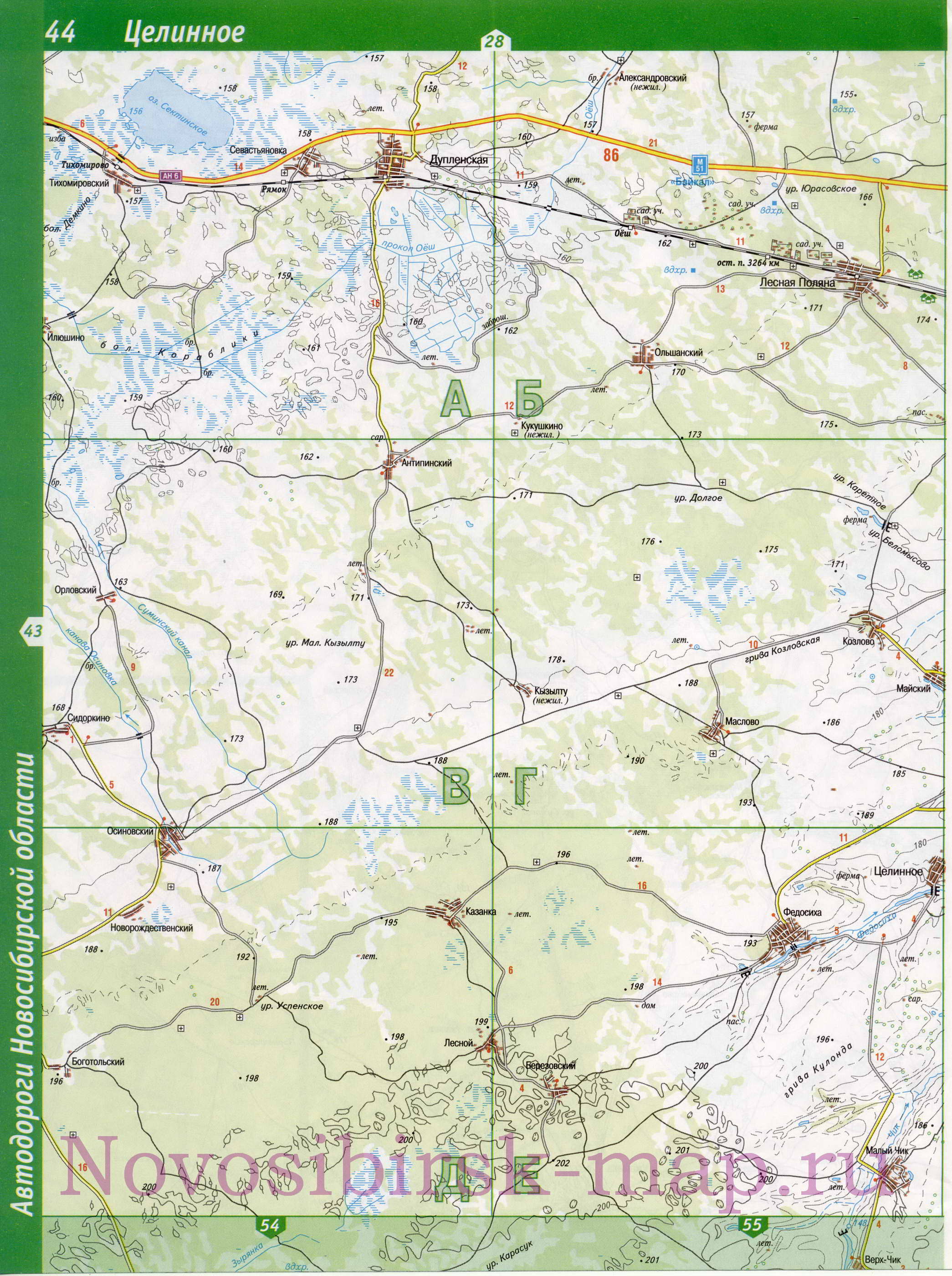 Карта Новосибирской области. Новосибирская область - подробная топографическая карта масштаба 1см:2км, C1 - 