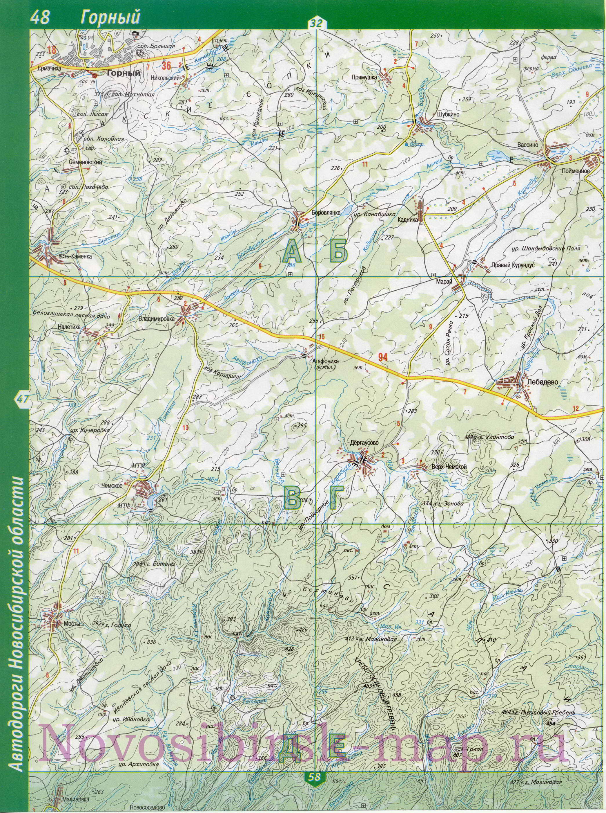 Карта Новосибирской области. Новосибирская область - подробная топографическая карта масштаба 1см:2км, G1 - 