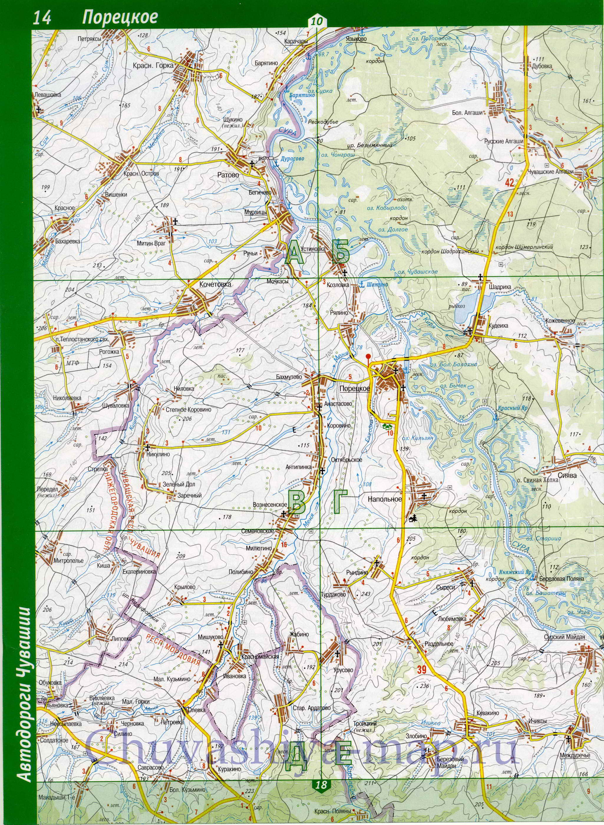 Карта Чувашии. Республика Чувашия - подробная топографическая карта масштаба 1см:2км, A2 - 