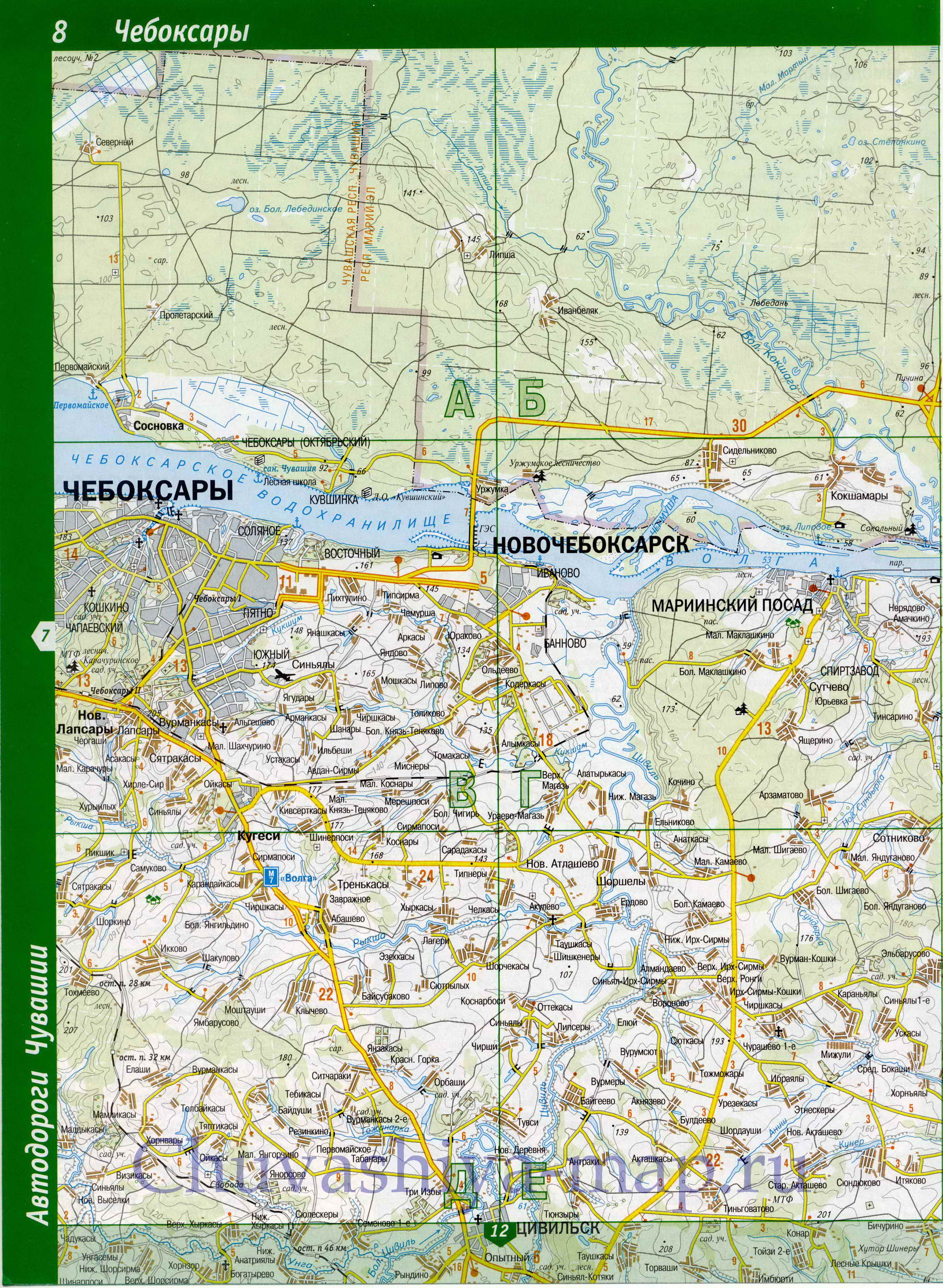 Карта Чувашии. Республика Чувашия - подробная топографическая карта масштаба 1см:2км, C0 - 
