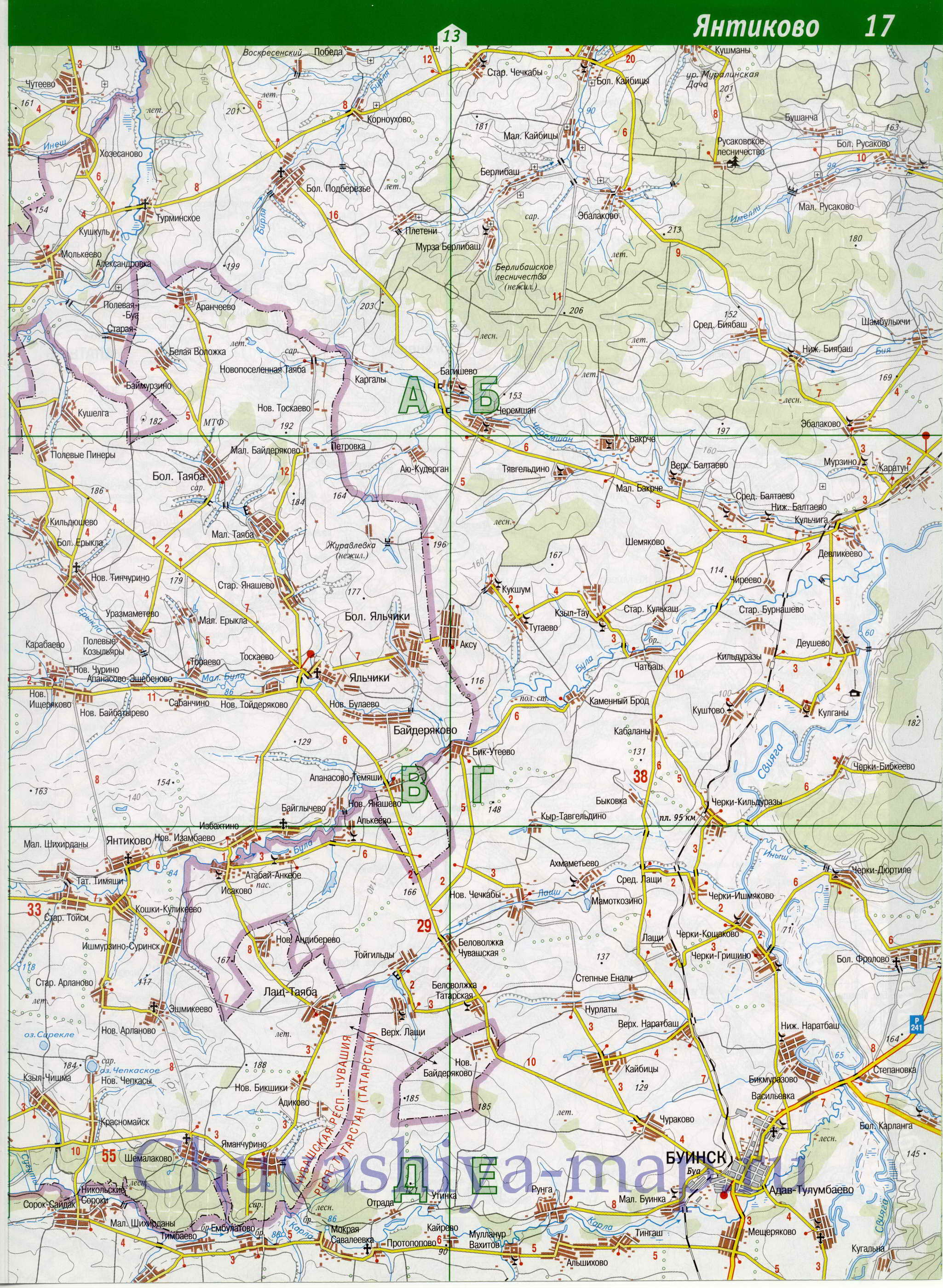 Карта Чувашии. Республика Чувашия - подробная топографическая карта масштаба 1см:2км, D2 - 