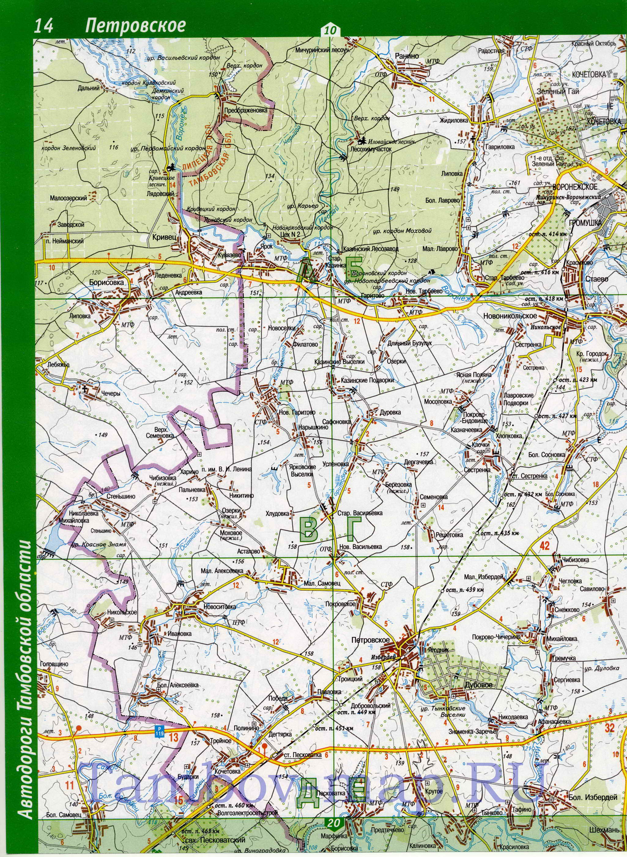 Карта Тамбовской области топографическая. Тамбовская область - подробная топографическая карта масштаба 1см:2км, A1 - 