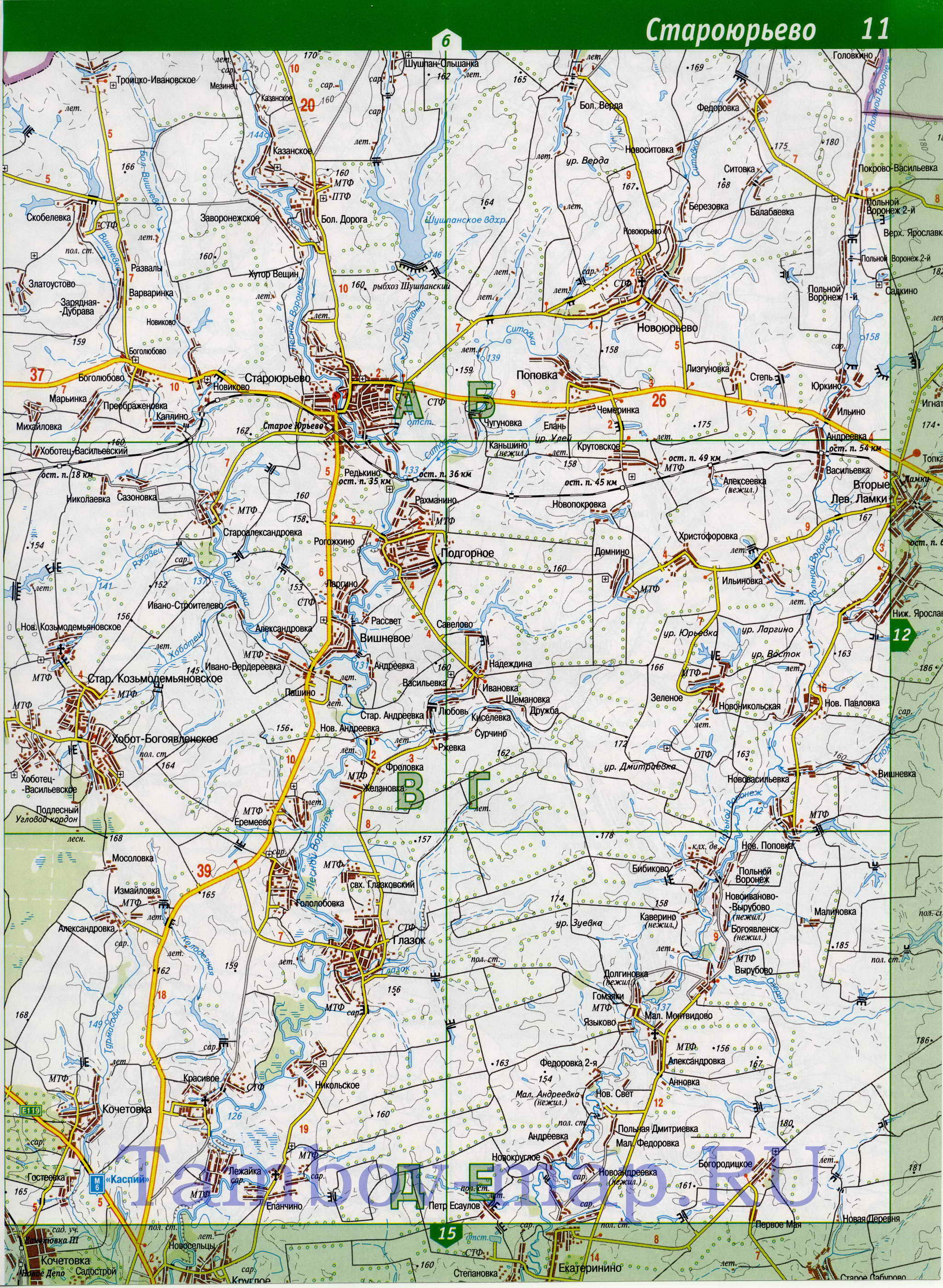 Карта Тамбовской области топографическая. Тамбовская область - подробная топографическая карта масштаба 1см:2км, B0 - 