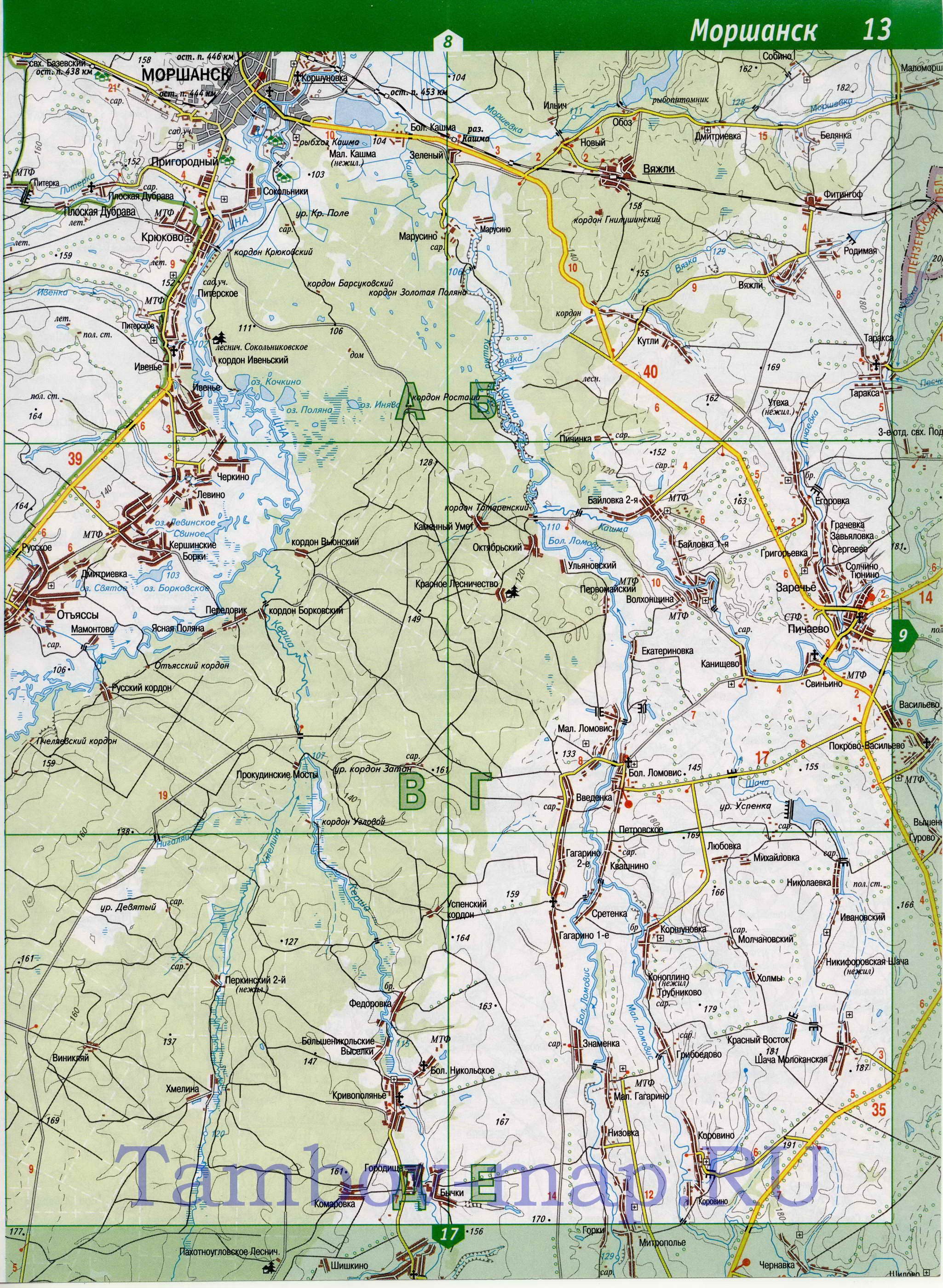 Карта Тамбовской области топографическая. Тамбовская область - подробная топографическая карта масштаба 1см:2км, D0 - 