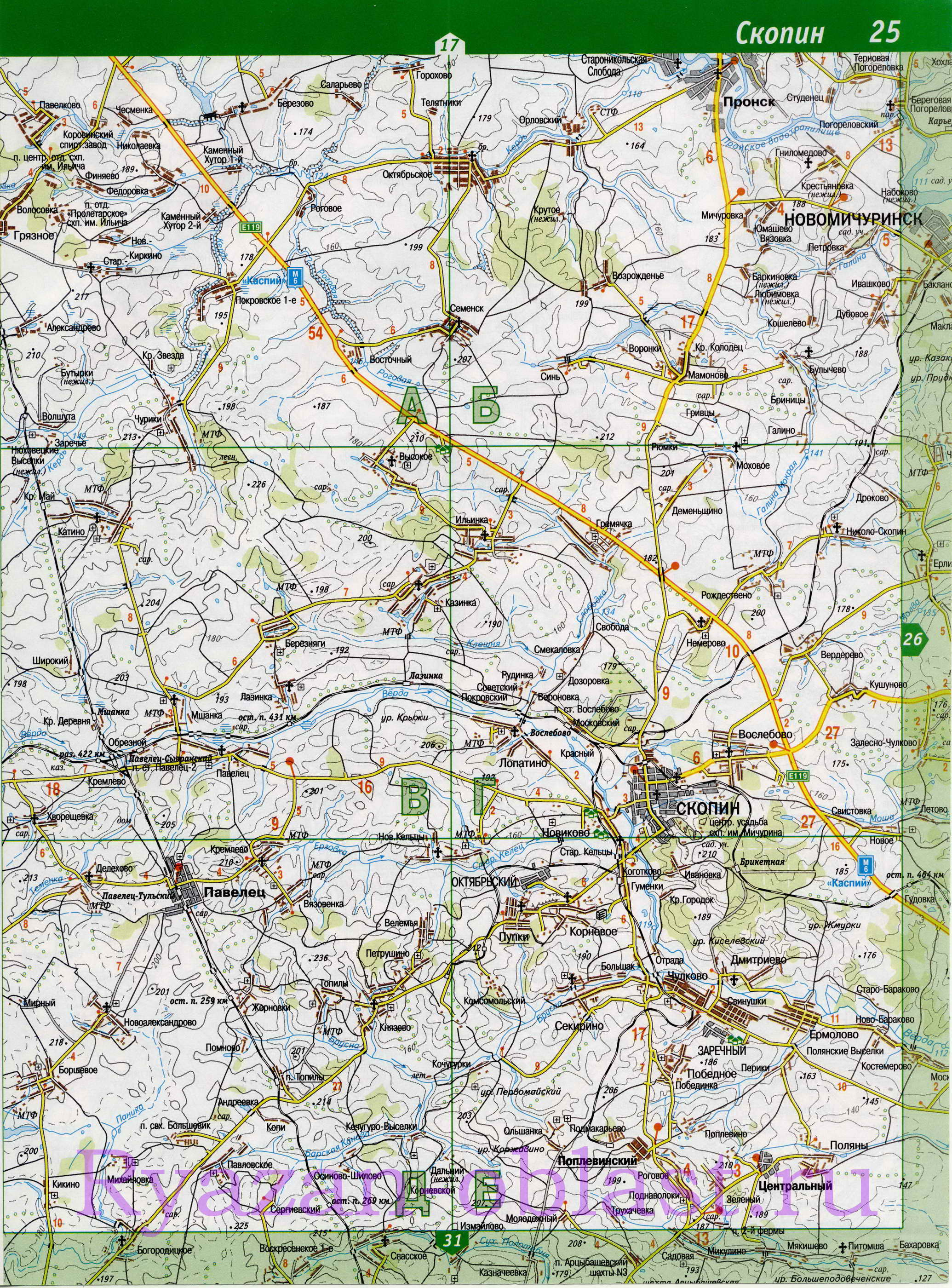 Карта Рязанской области топографическая. Рязанская область - подробная топографическая карта масштаба 1см:2км , A2 - 