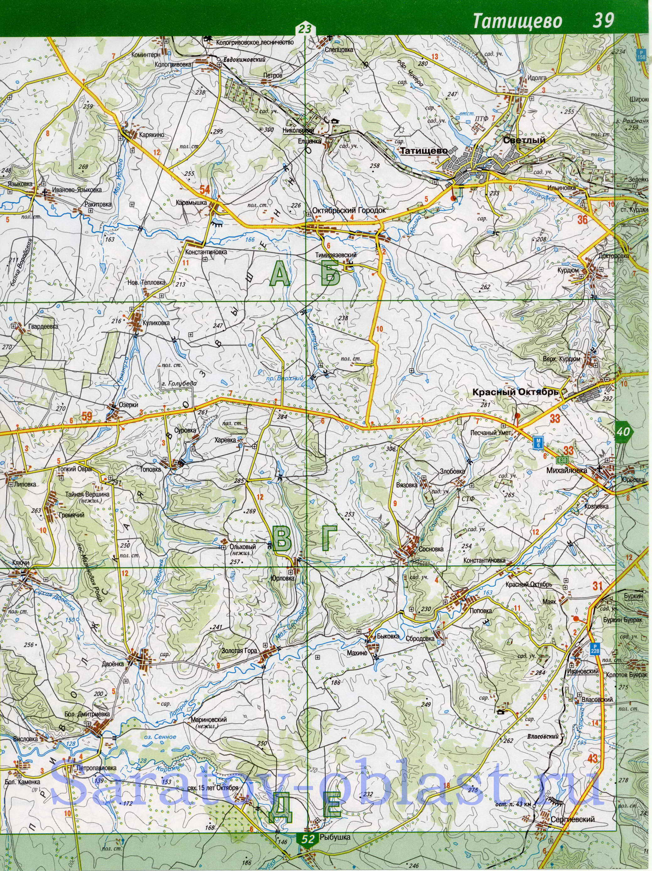 Карта Саратовской области. Саратовская область - подробная топографическая карта масштаба 1см:2км, E2 - 