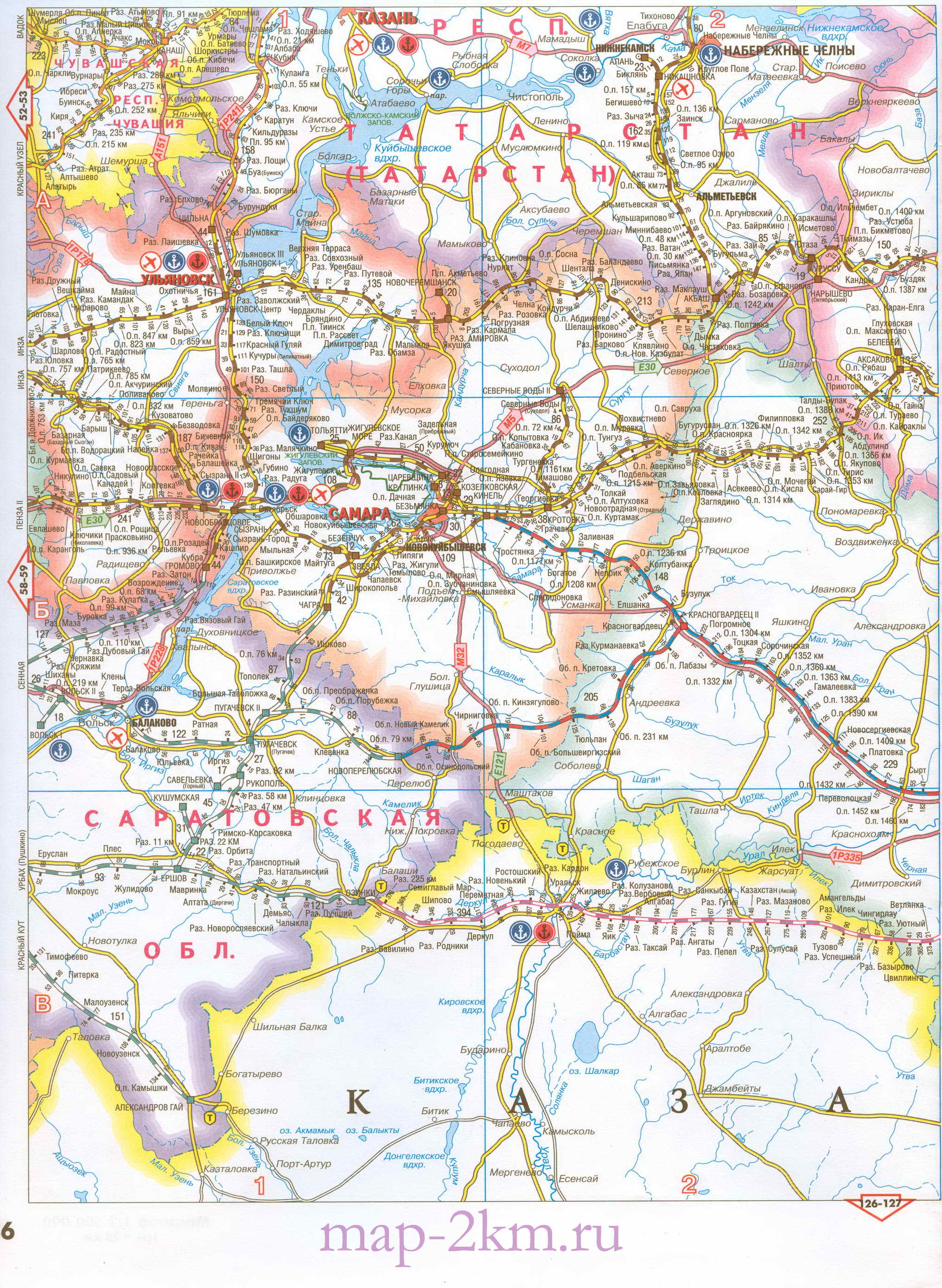 Карта Оренбургской области автомобильная и жд. Оренбургская область - подробная карта автомобильных и жд дорог 1см:25км, A0 - 