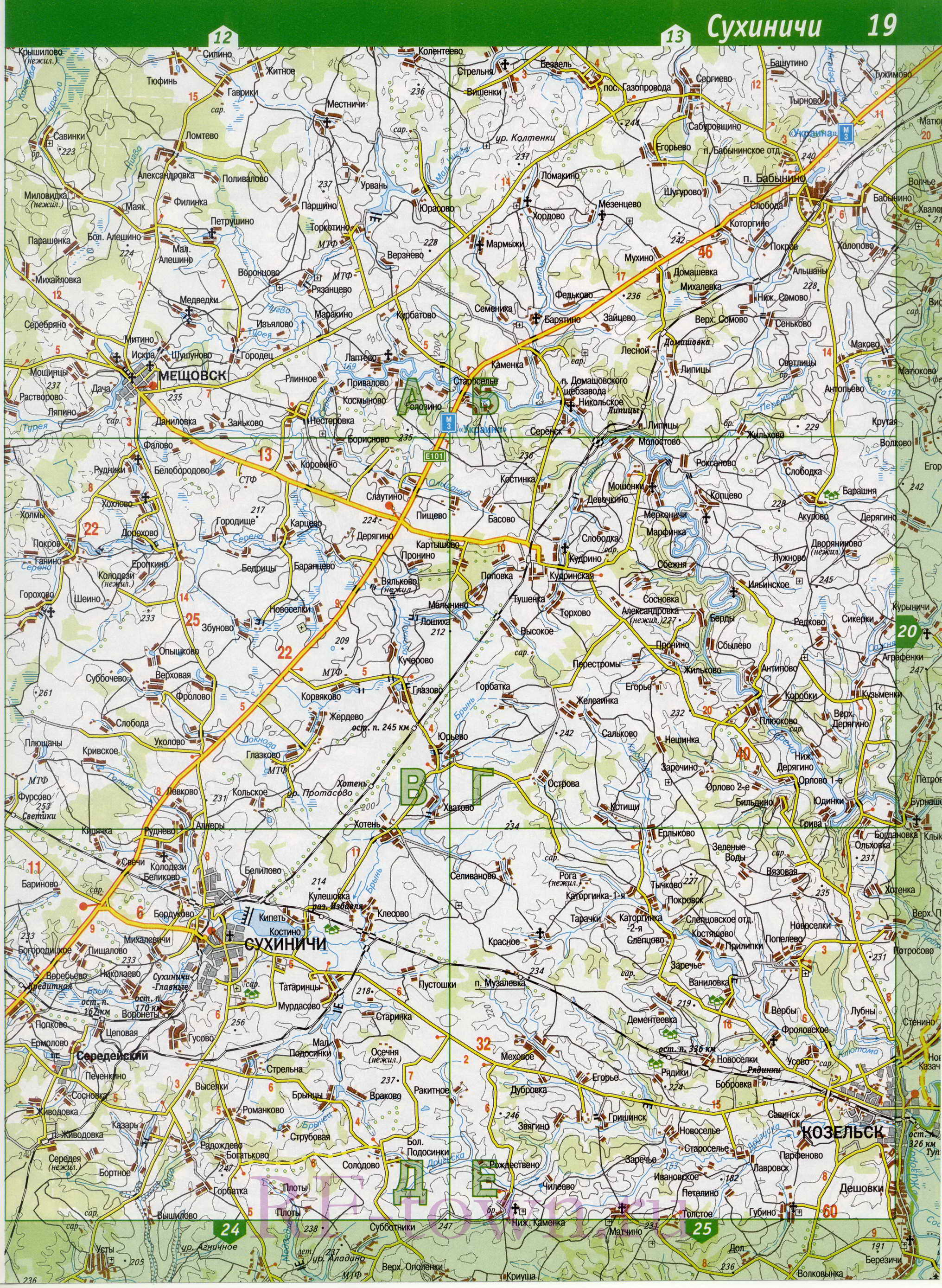 Карта Калужской области. Калужская область - подробная топографическая карта 1см:2км, B2 - 