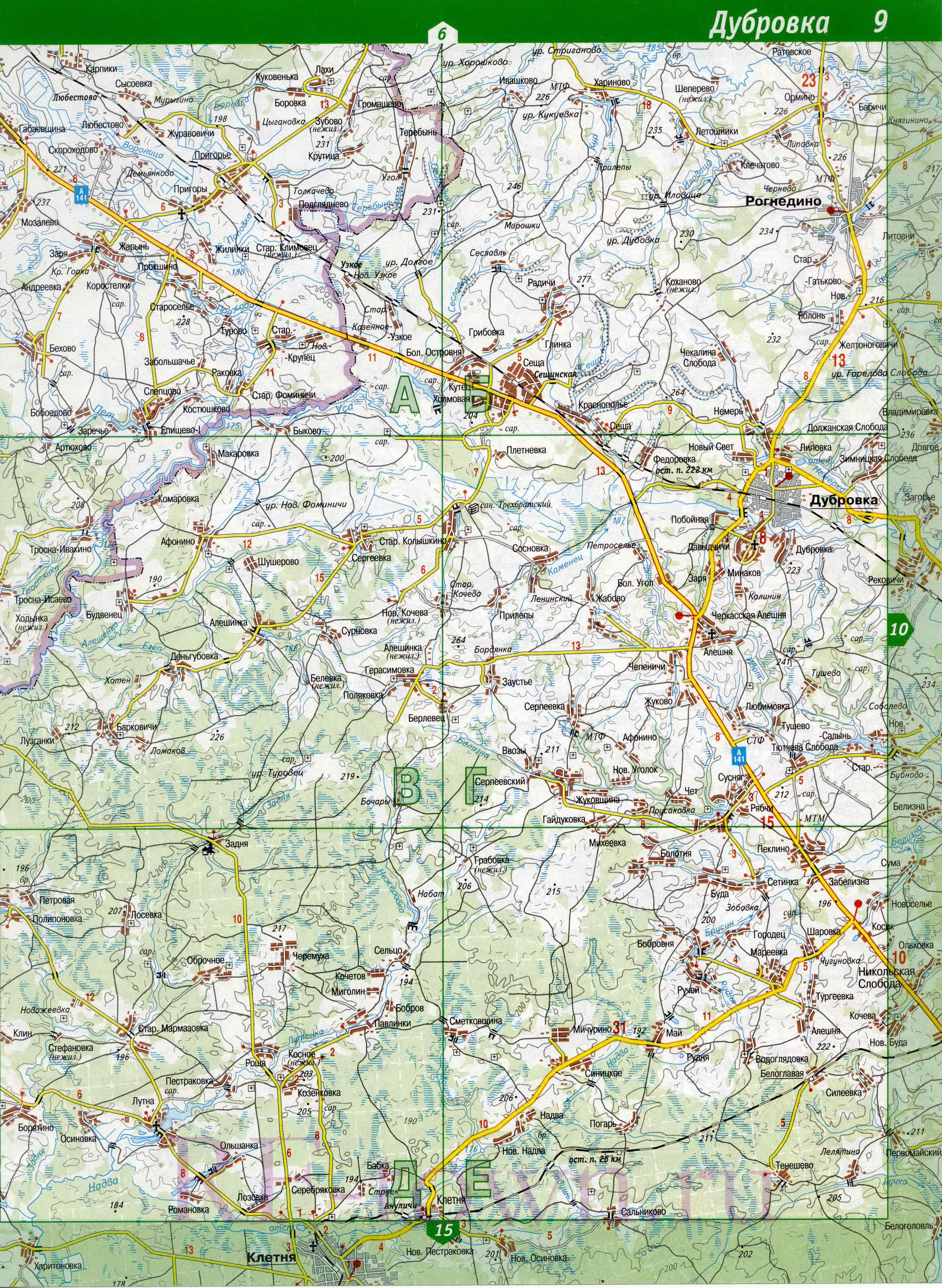 Карта Брянской области. Брянская область - подробная топографическая карта масштаба 1см:2км, B0 - 