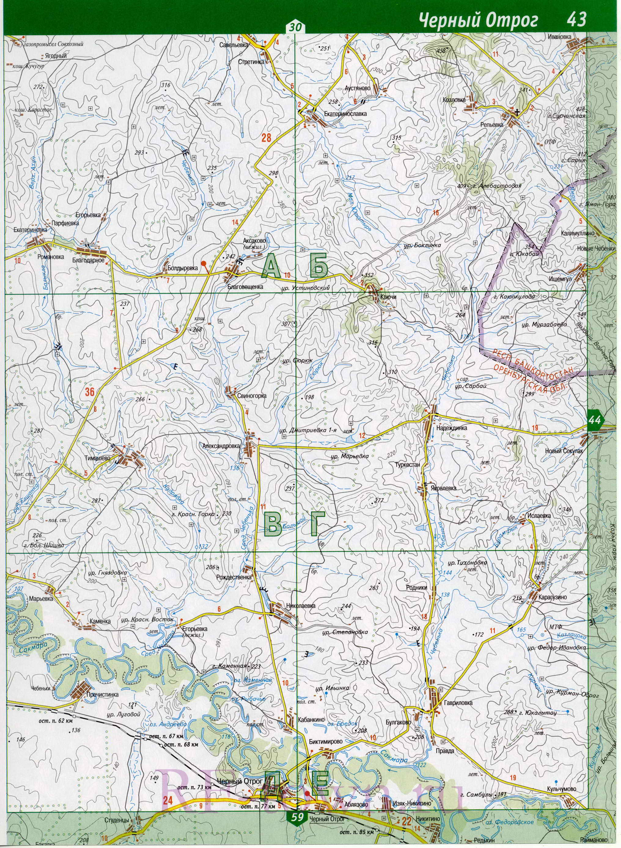 Карта Оренбургской области топографическая. Оренбургская область - подробная топографическая карта масштаба 1см:2км, D1 - 