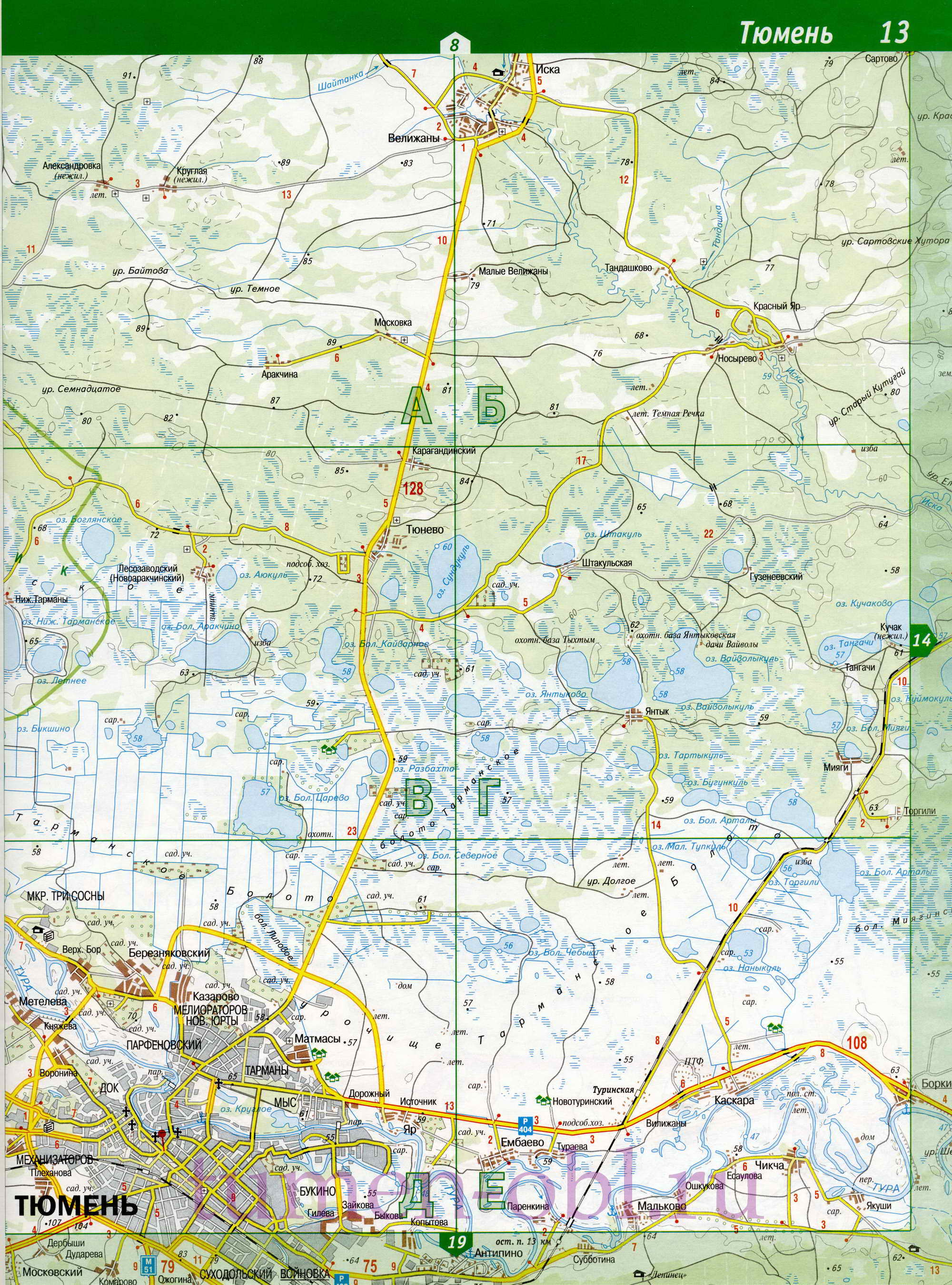Карта Тюменской области топографическая. Подробная топографическая карта Тюменской области масштаба 1см:2км, B0 - 