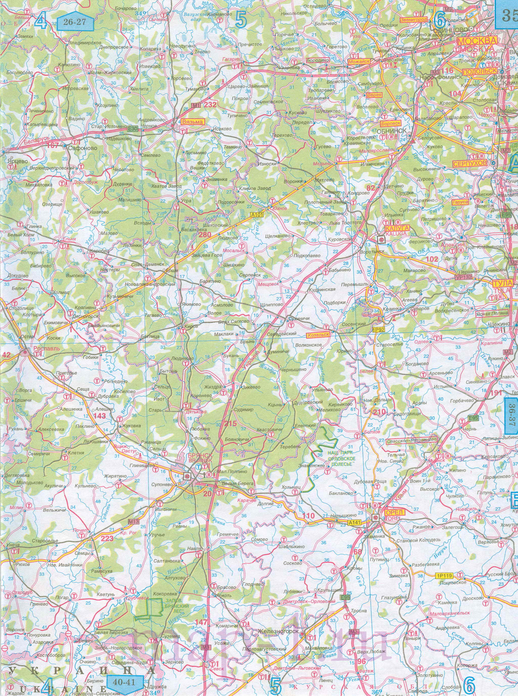 Карта Тульской области автомобильная. Подробная карта автомобильных дорог Тульской области масштаба 1см:15км, A0 - 