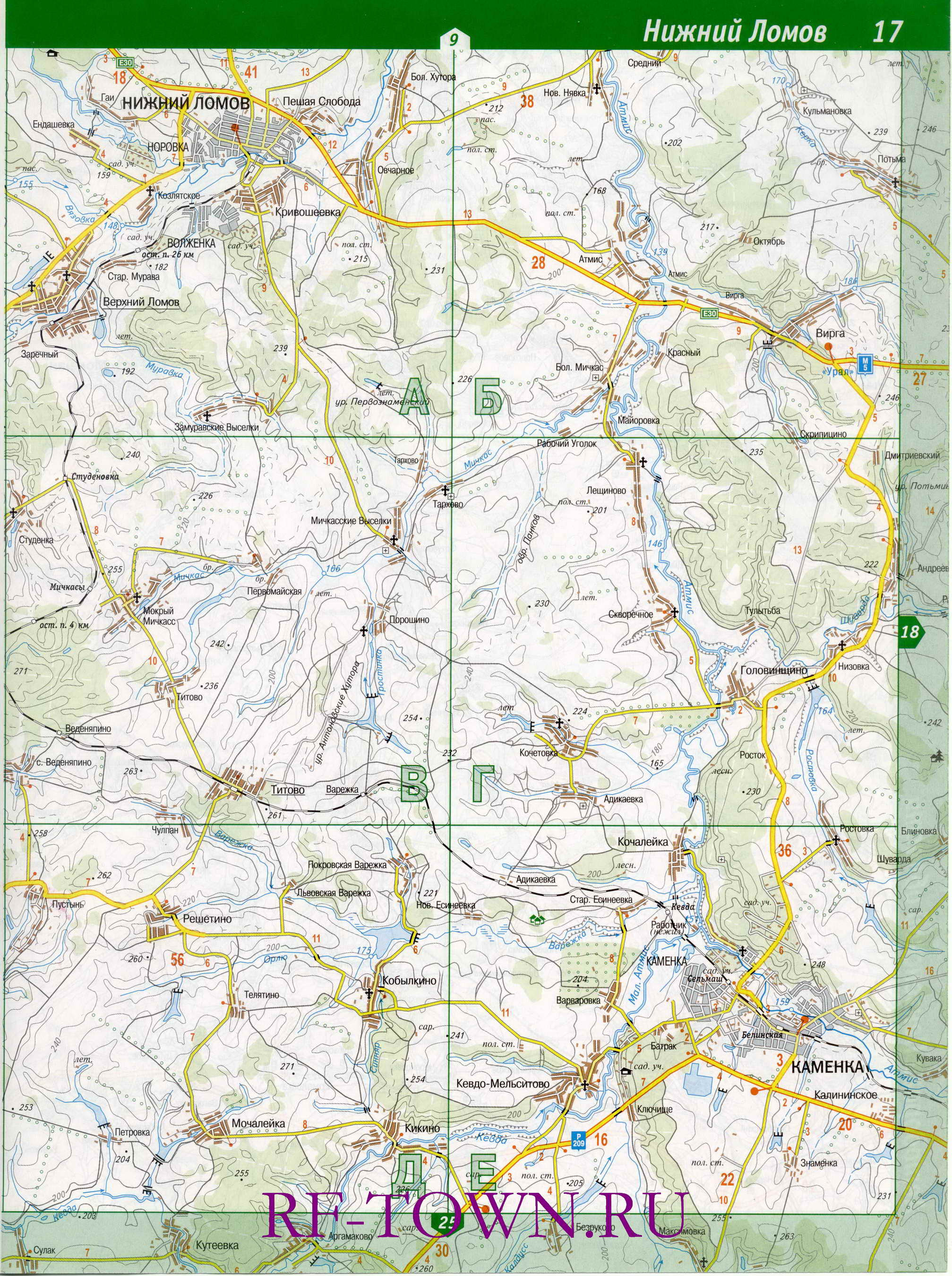 Карта Пензенской области топографическая. Подробная топографическая карта - Пензенская область, масштаб 1см:2км, B1 - 