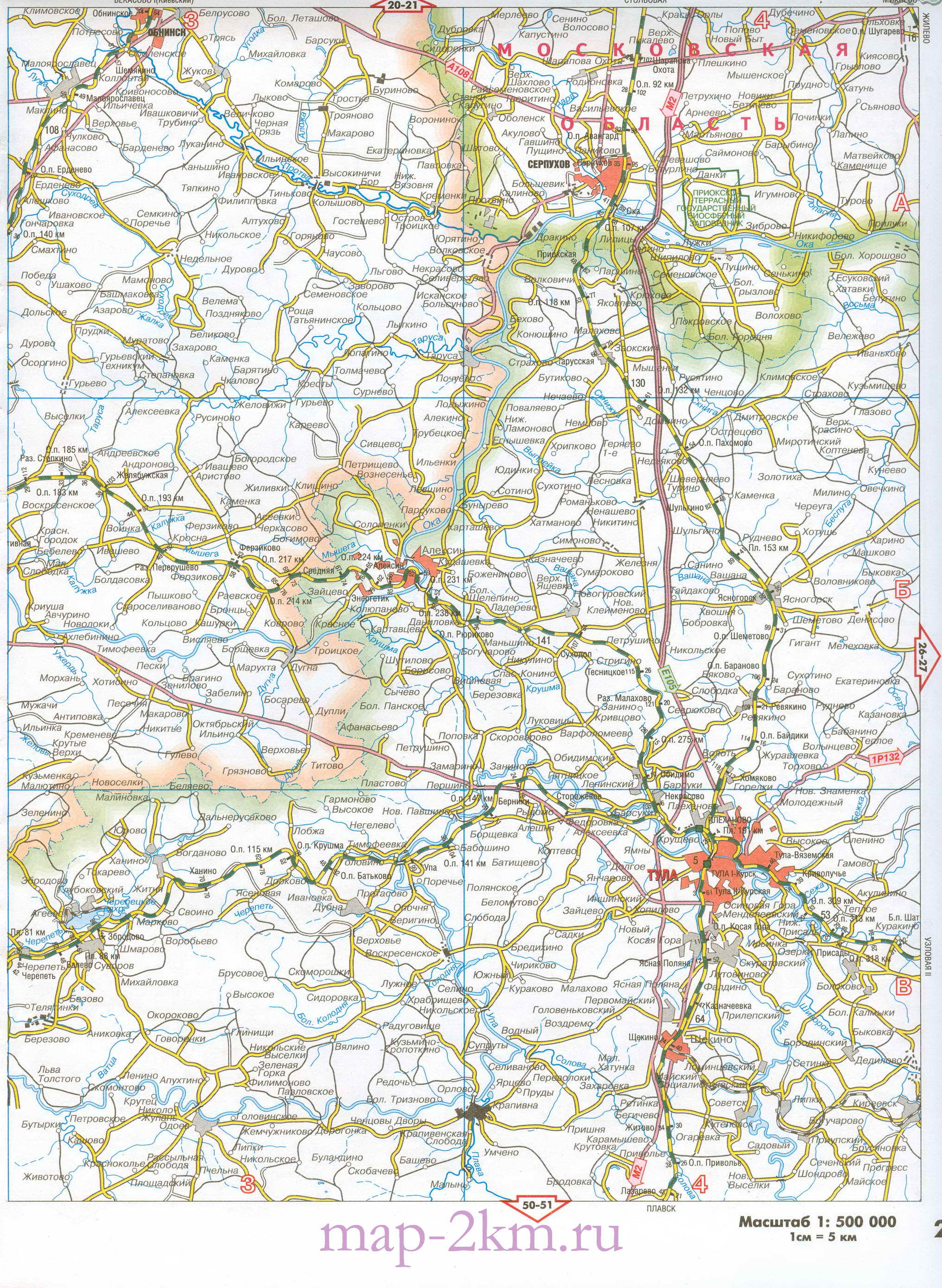 Карта Московской и соседних областей. Подробная карта дорог Московской области. Автомобильные дороги и жд станции Московской обл, B2 - 