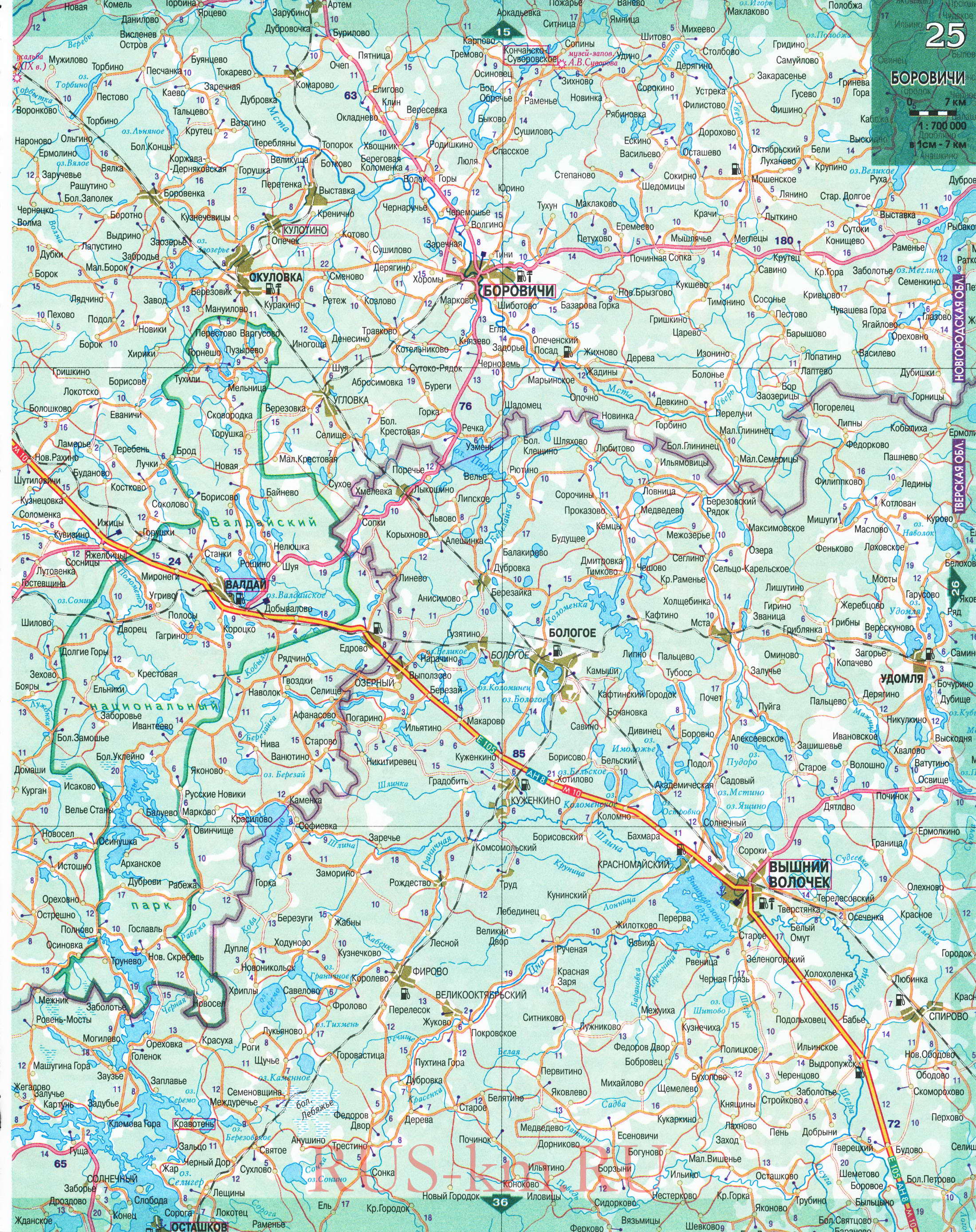 Карта Вологодской области автомобильная. Большая подробная карта дорог Вологодской области масштаба 1см:7км, A1 - 
