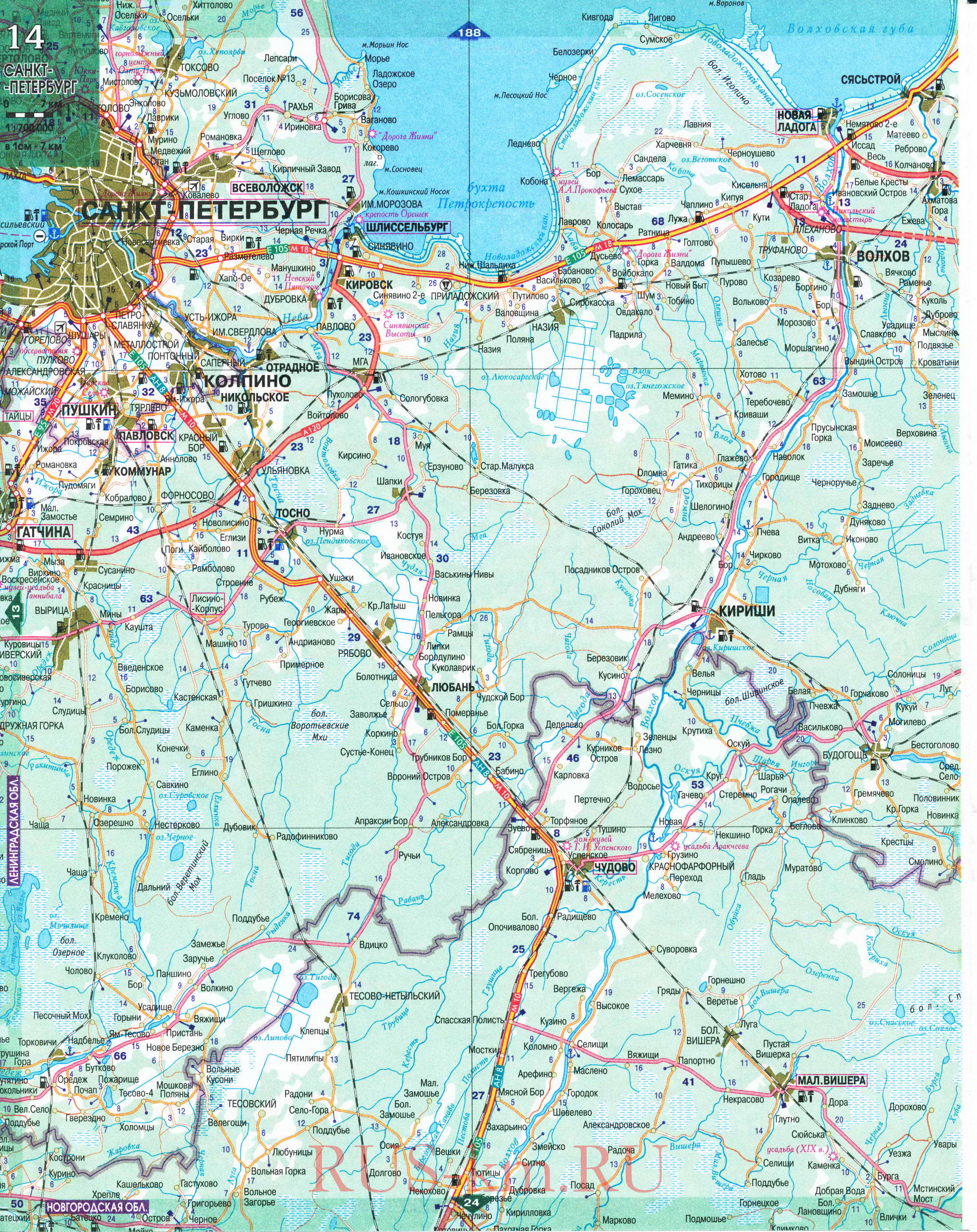 Автомобильные дороги Ленинградской области на карте