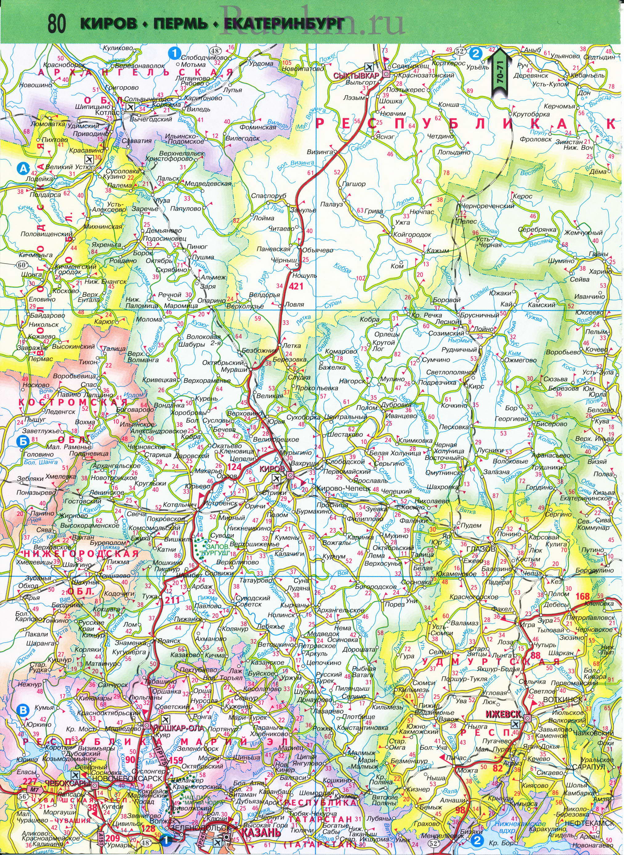 Карта Удмуртии. Дорожная карта Удмуртии и соседних регионов 2011 года, масштаб 1см:25км, A0 - 