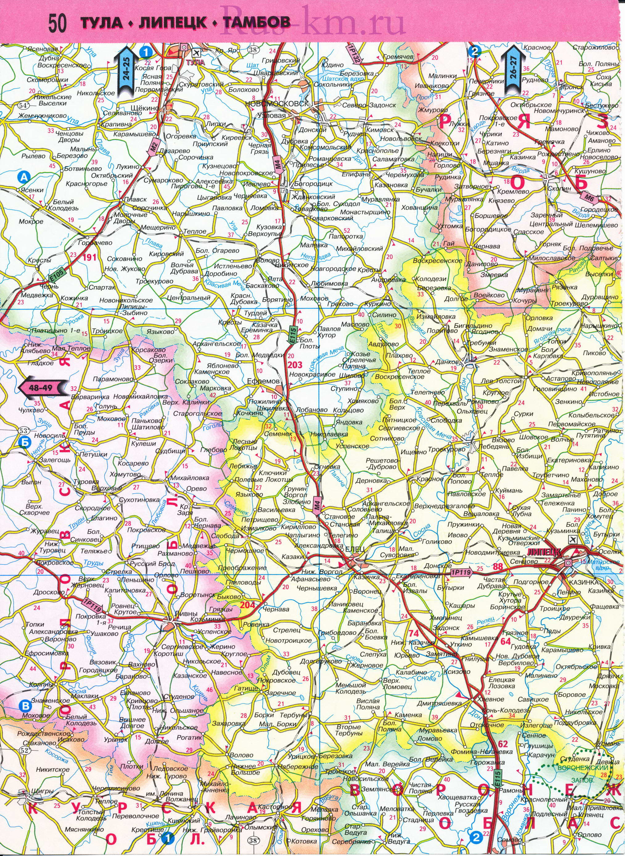 Карта Орловской области автодорожная. Новая карта 2011 года - Орловская область в масштабе 1см:10км, B0 - 